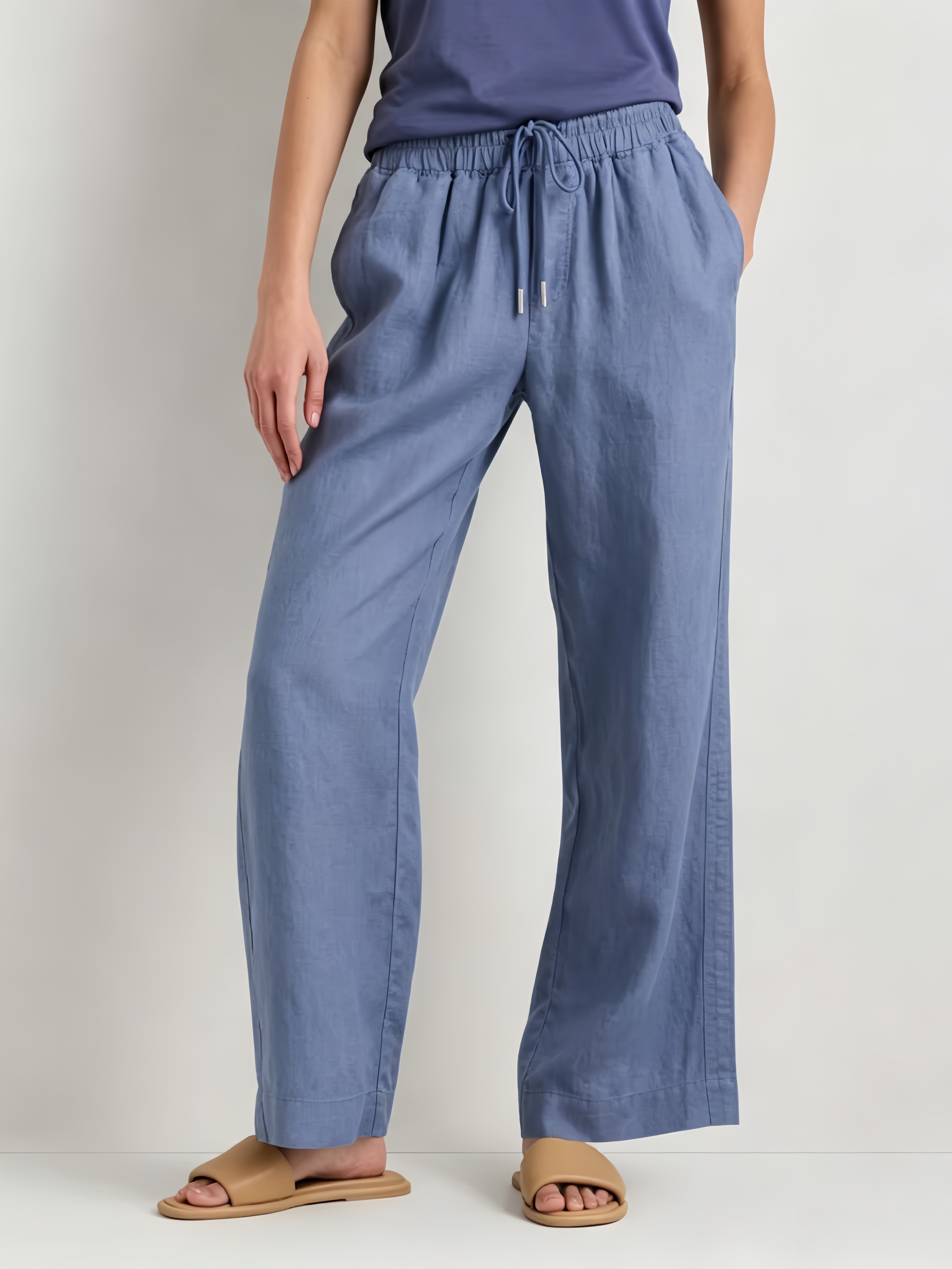 100% EUROPEAN LINEN WIDE LEG PANTS