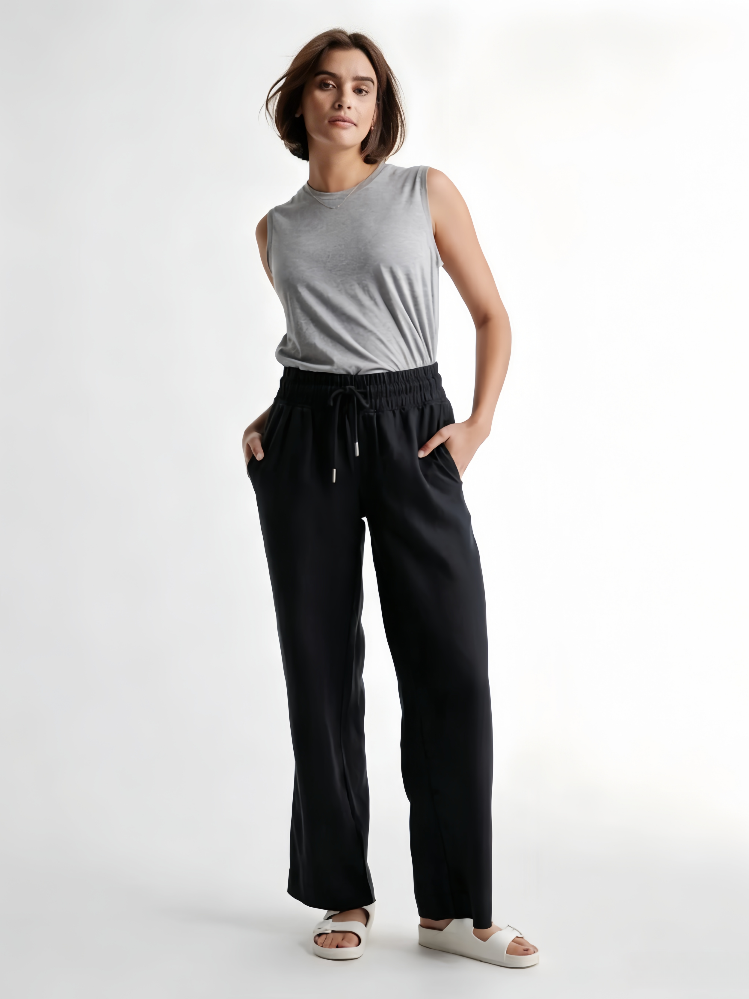 100% EUROPEAN LINEN WIDE LEG PANTS