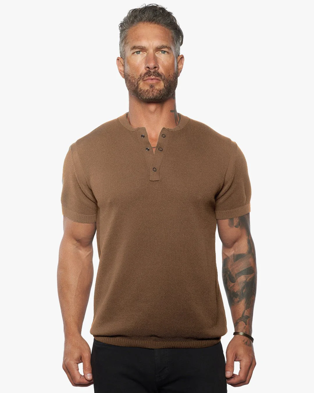 Mandarin Collar Slim Fit Knit Henley 