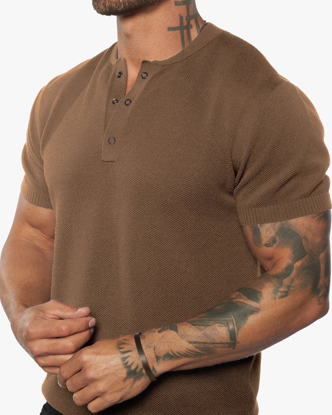 Mandarin Collar Slim Fit Knit Henley 