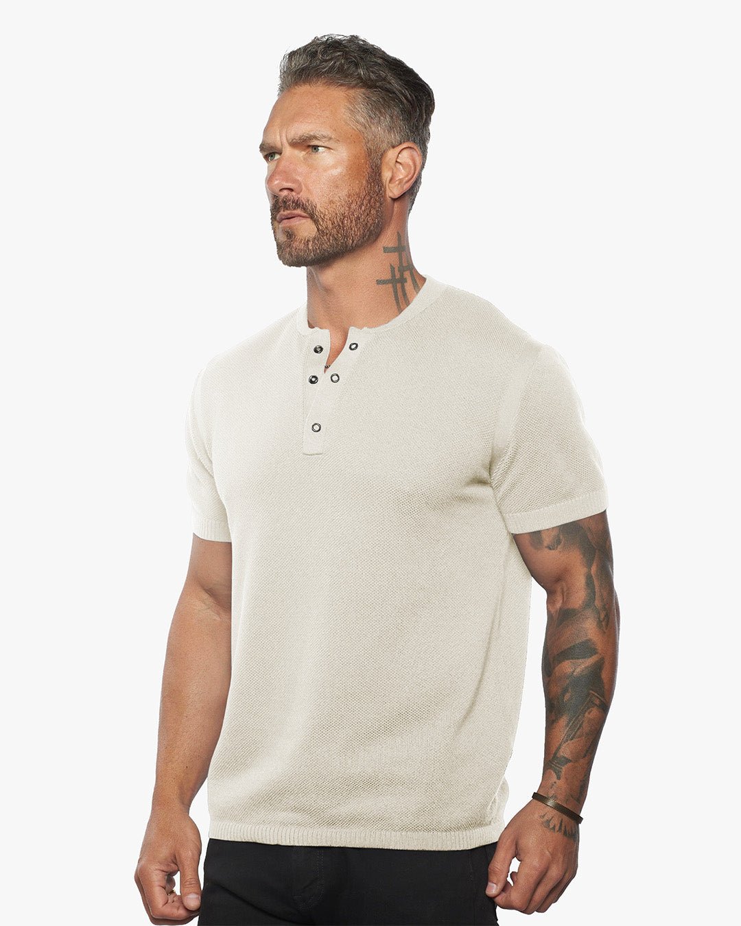Mandarin Collar Slim Fit Knit Henley 