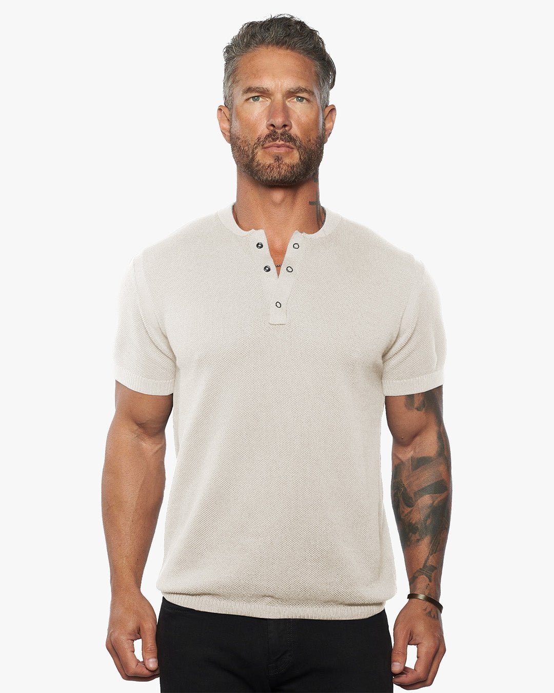 Mandarin Collar Slim Fit Knit Henley 