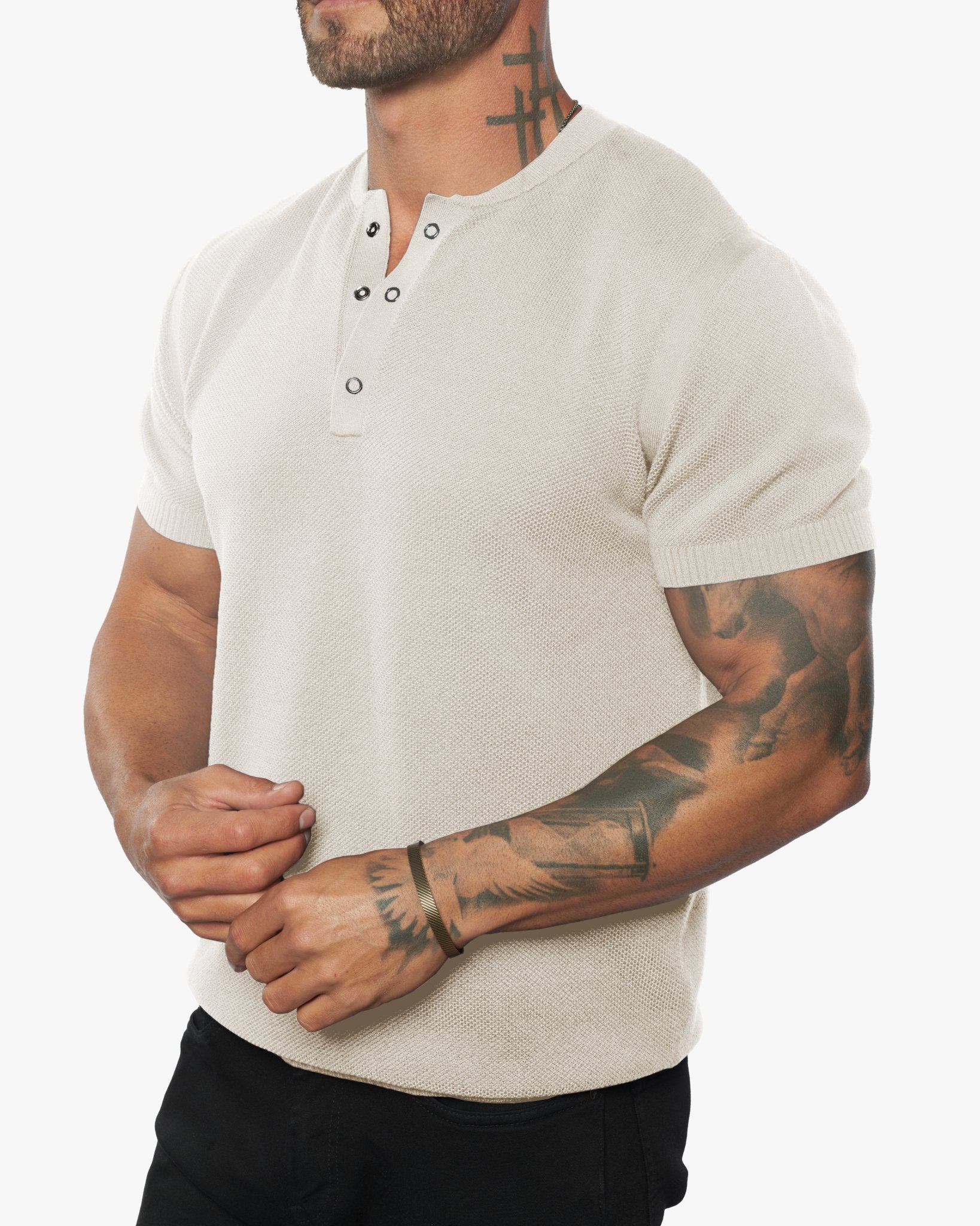 Mandarin Collar Slim Fit Knit Henley 