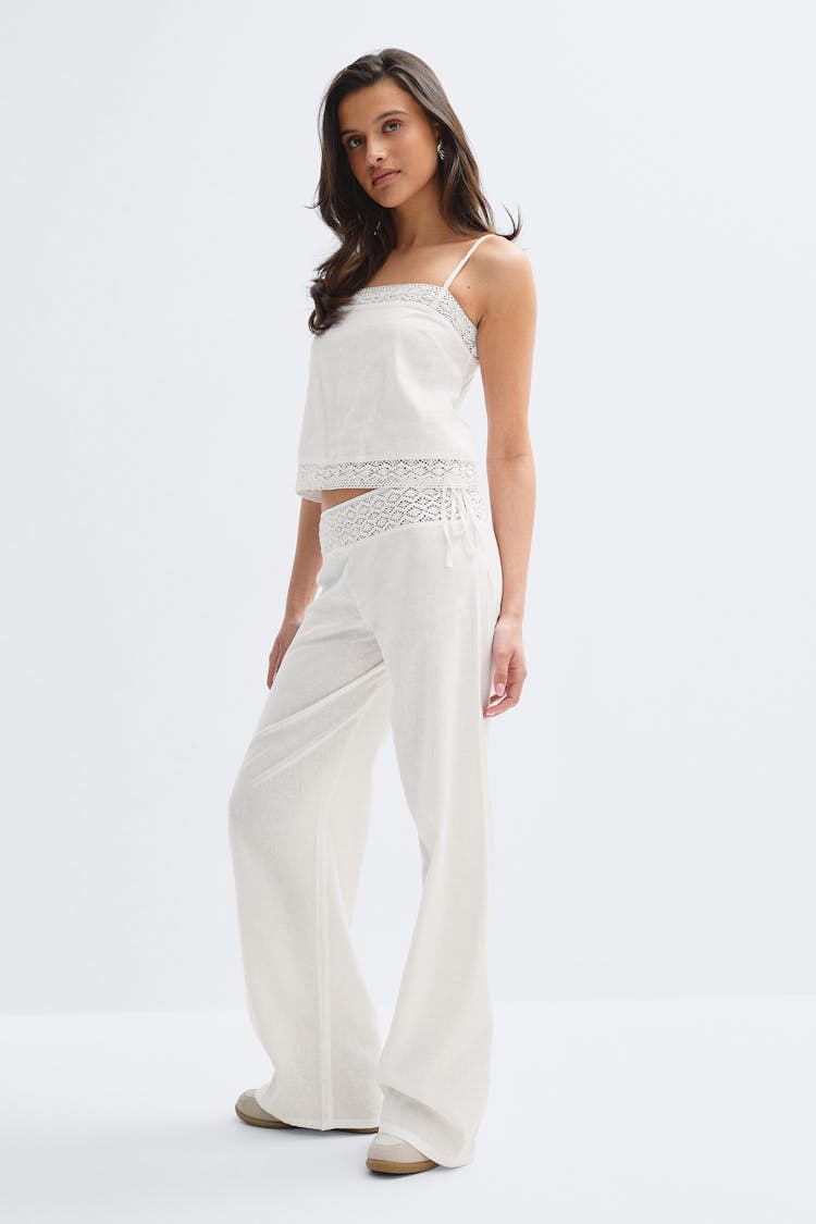 linen blend trousers+ crochet linen blend top