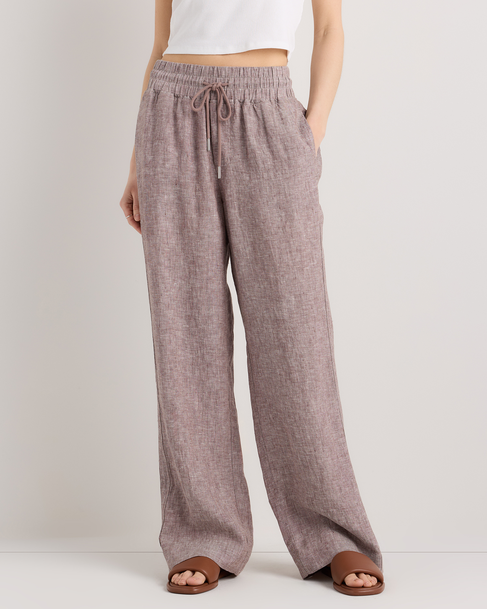 100% EUROPEAN LINEN WIDE LEG PANTS