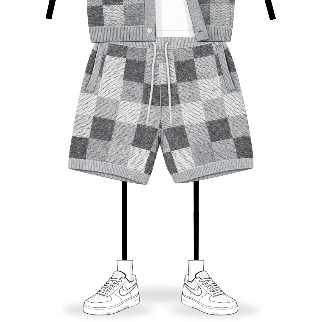 the crochet-knit checkered shorts - black