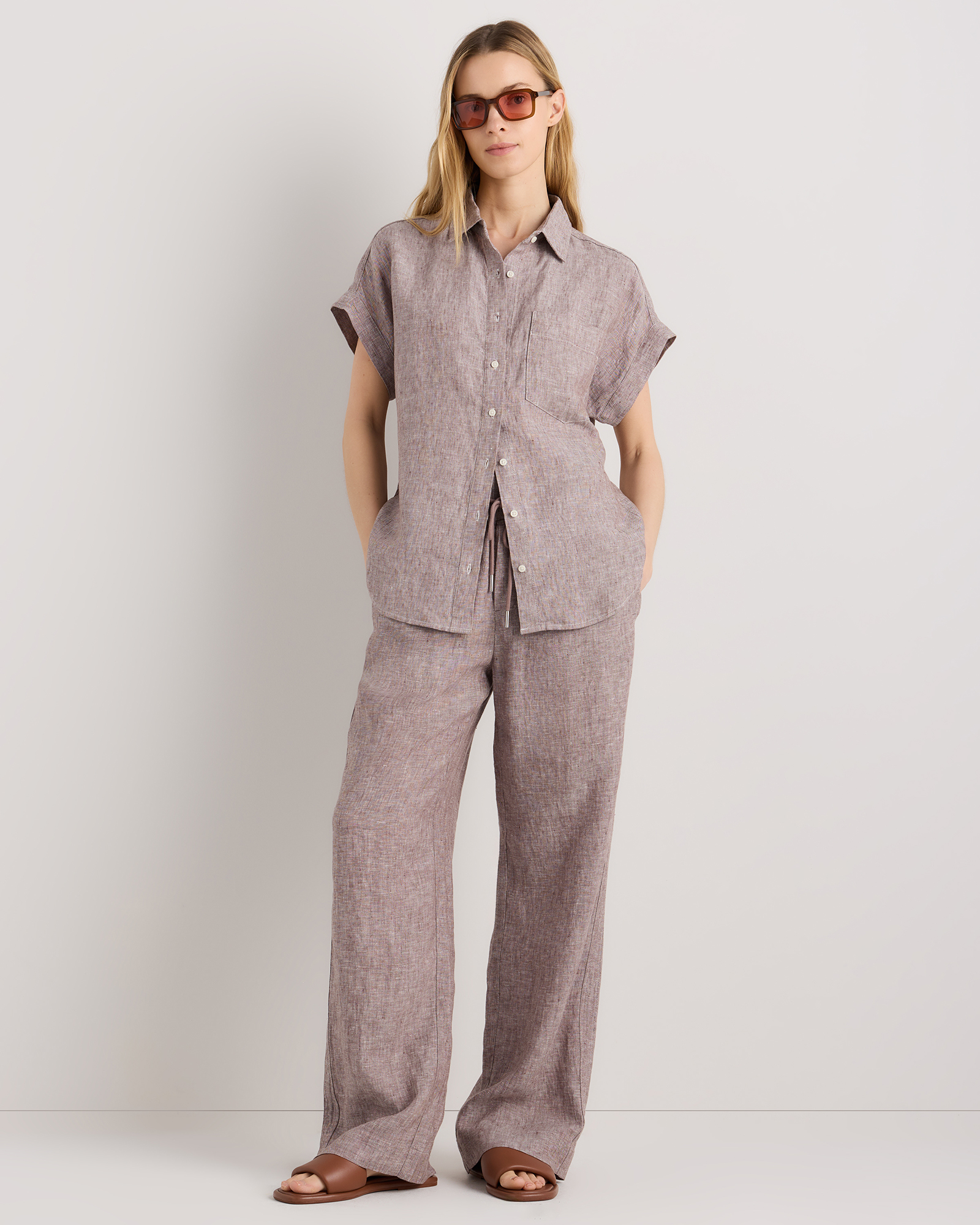 100% EUROPEAN LINEN WIDE LEG PANTS