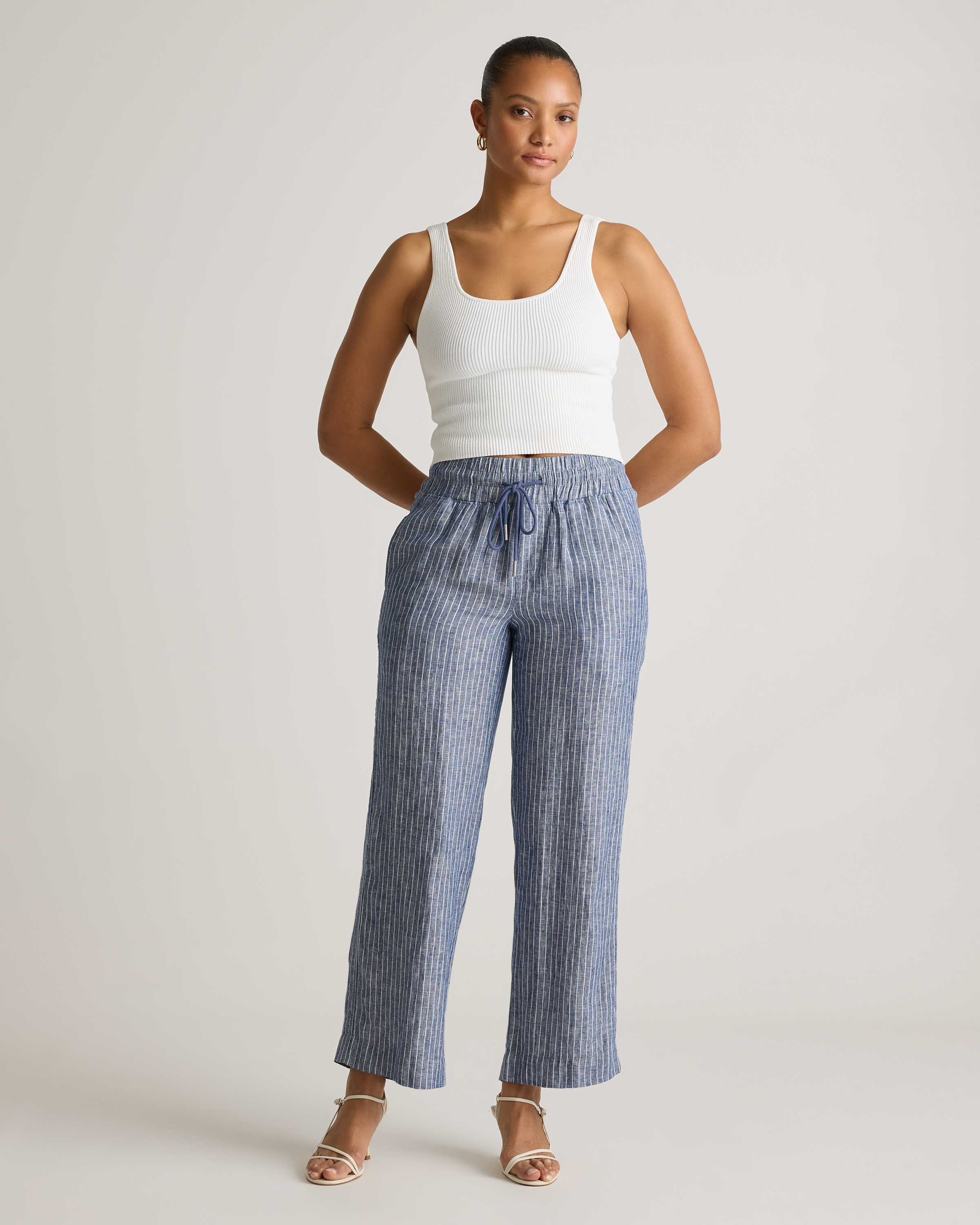100% EUROPEAN LINEN WIDE LEG PANTS