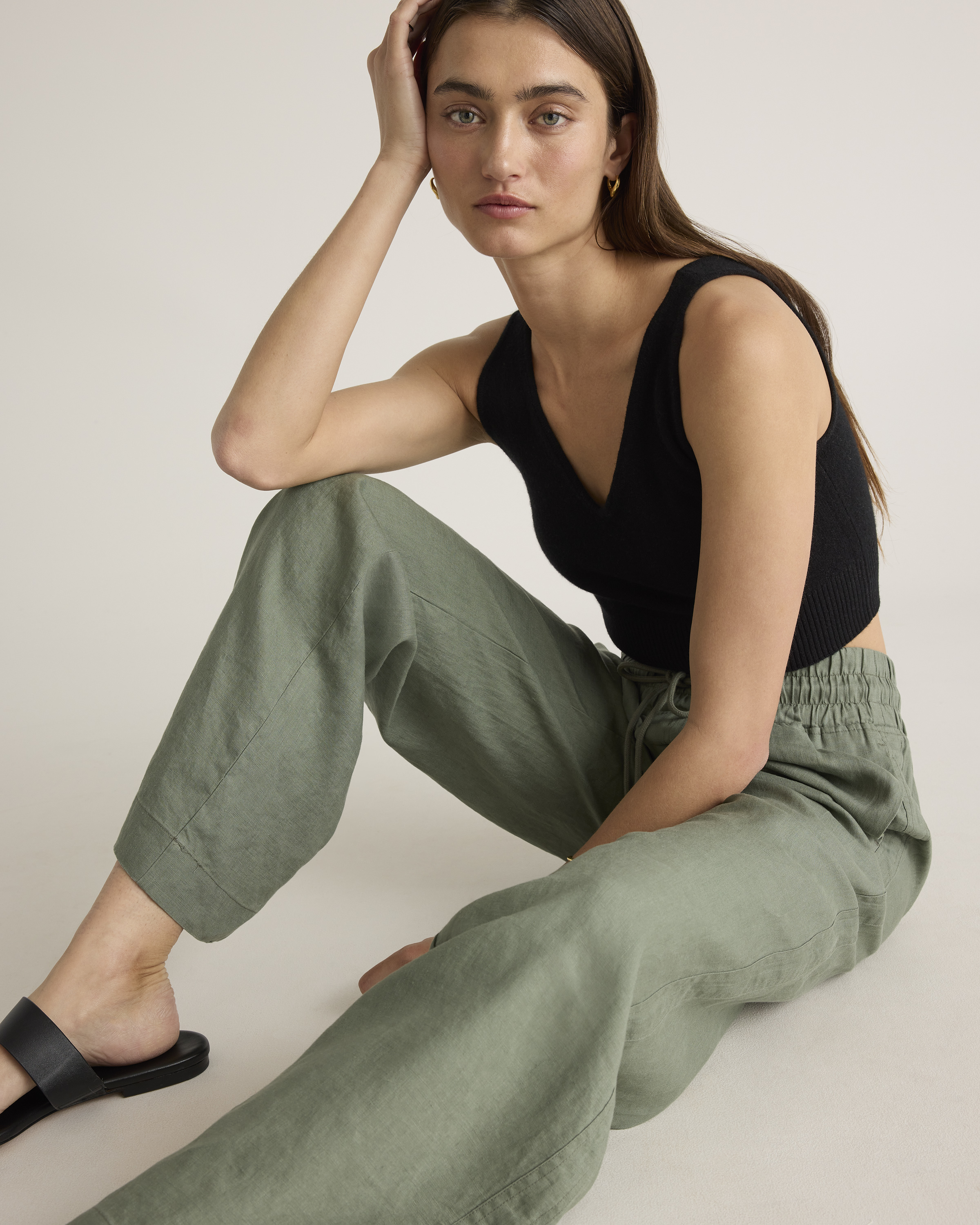 100% EUROPEAN LINEN WIDE LEG PANTS