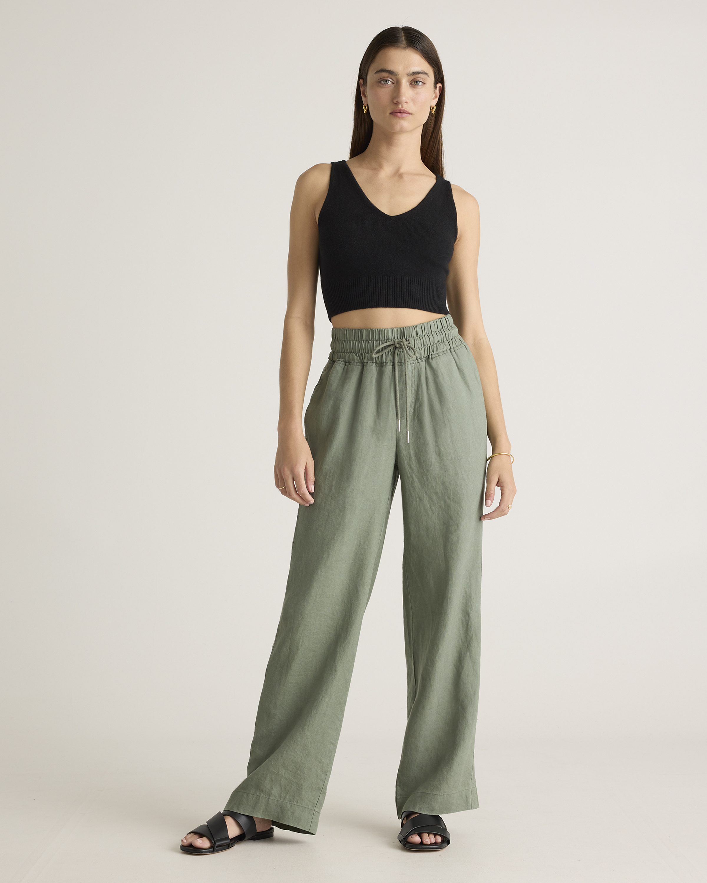 100% EUROPEAN LINEN WIDE LEG PANTS