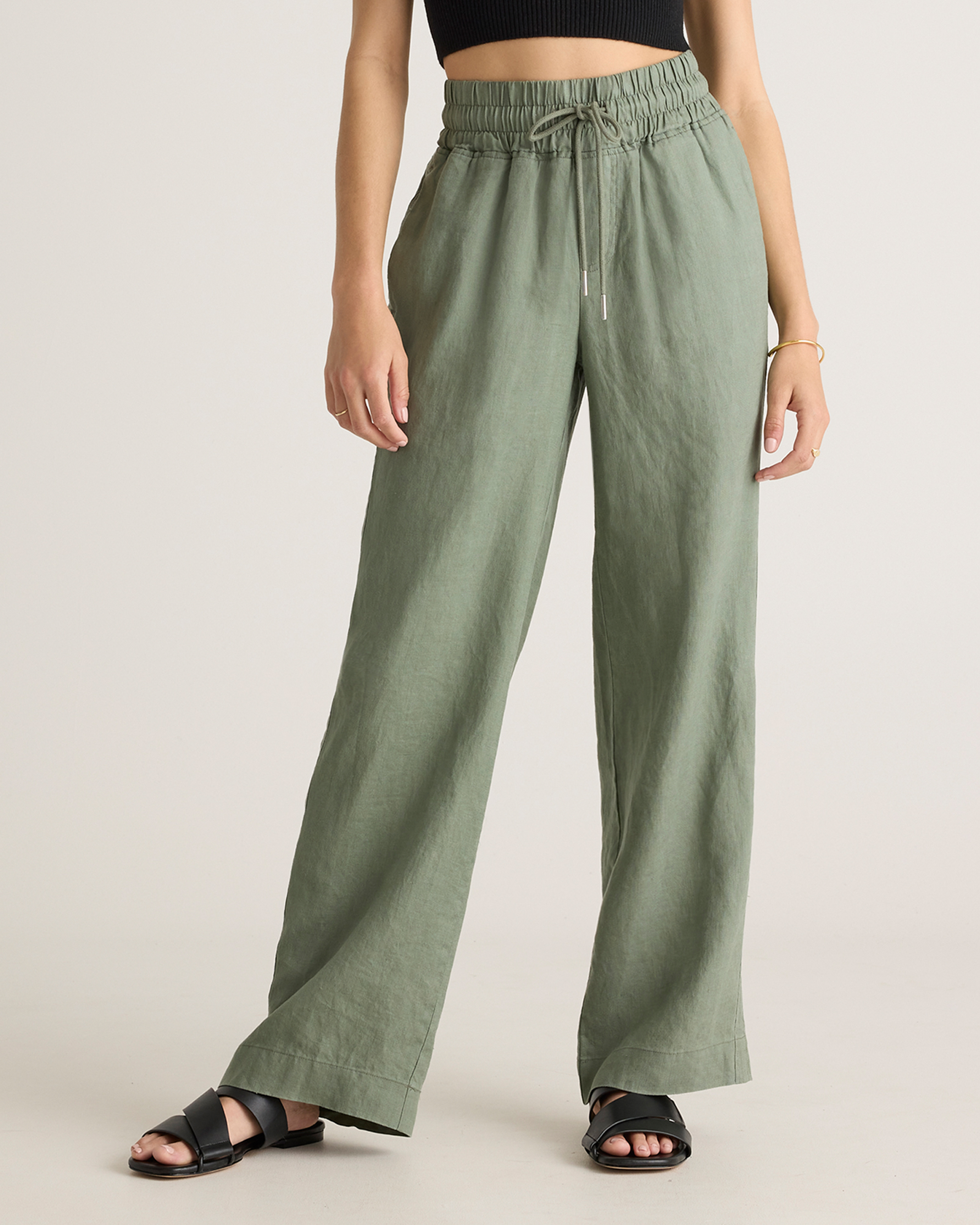 100% EUROPEAN LINEN WIDE LEG PANTS