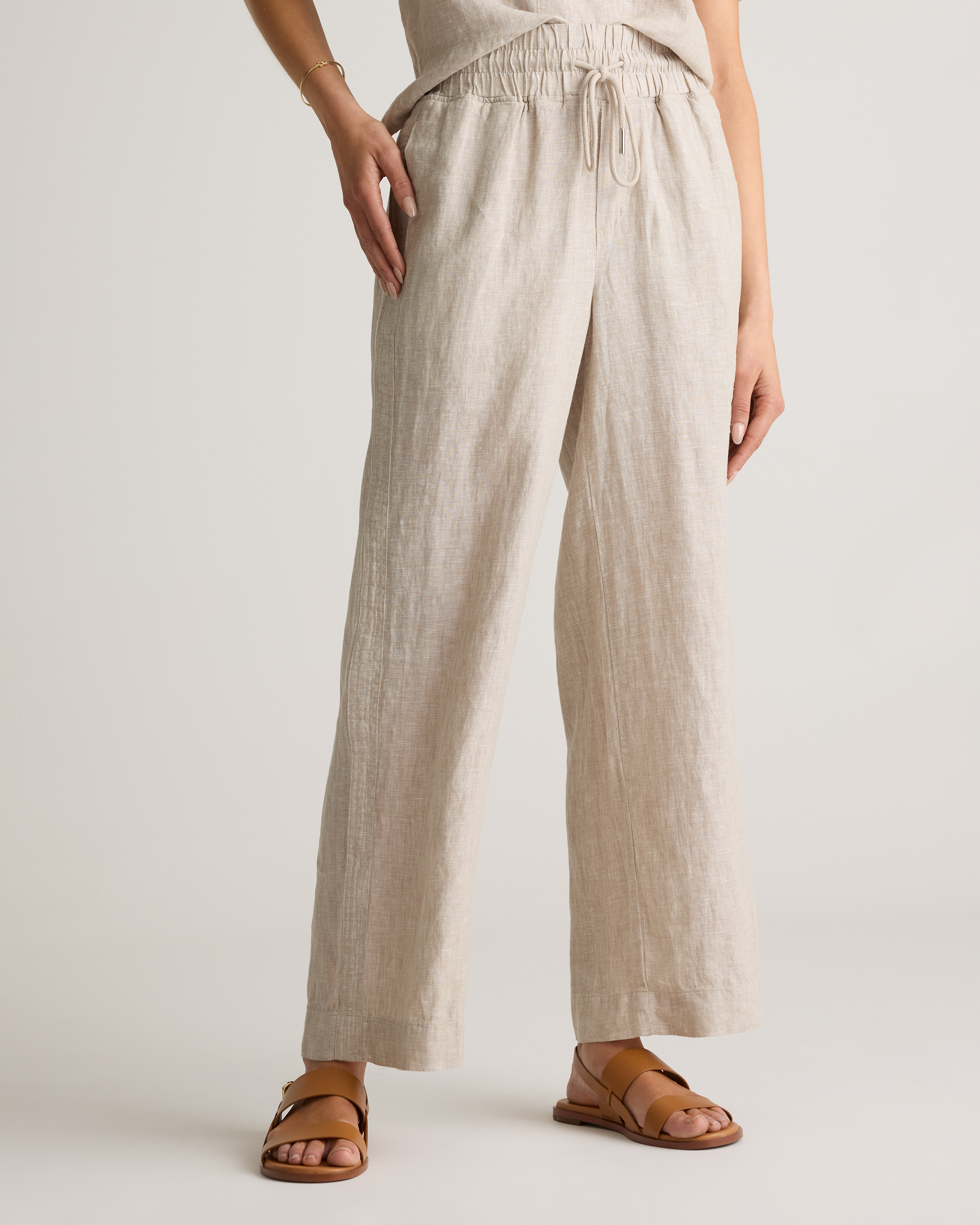 100% EUROPEAN LINEN WIDE LEG PANTS
