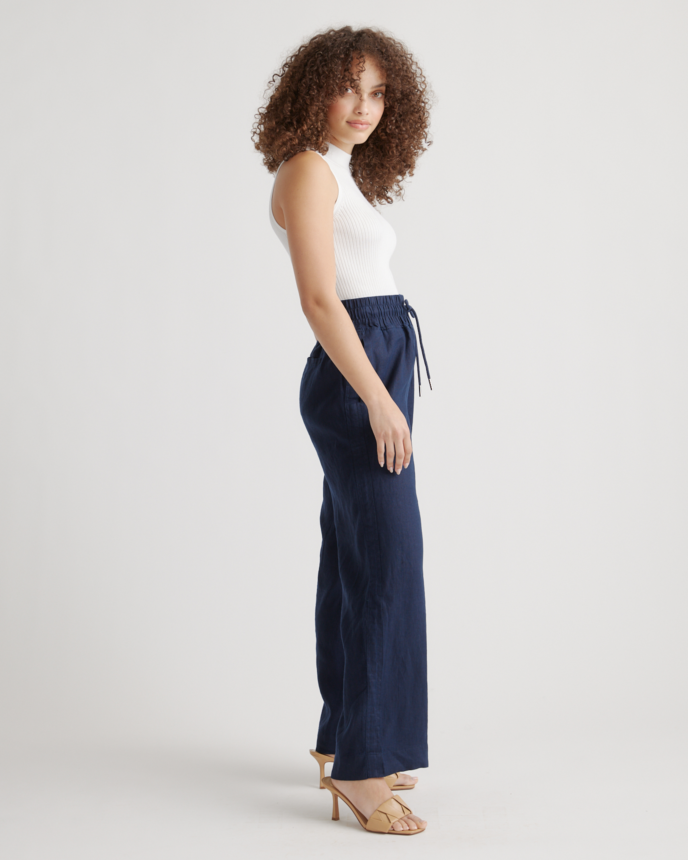100% EUROPEAN LINEN WIDE LEG PANTS