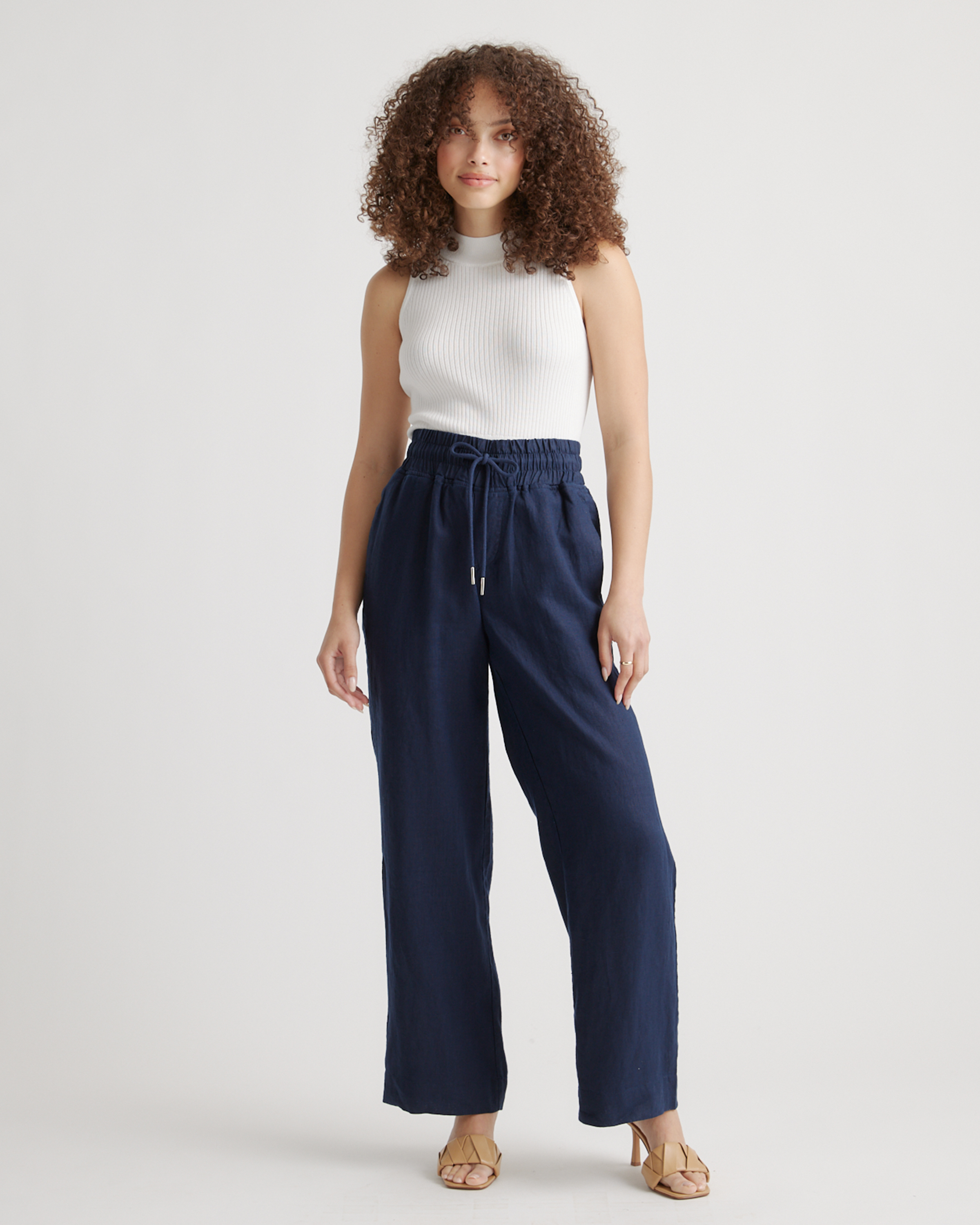 100% EUROPEAN LINEN WIDE LEG PANTS