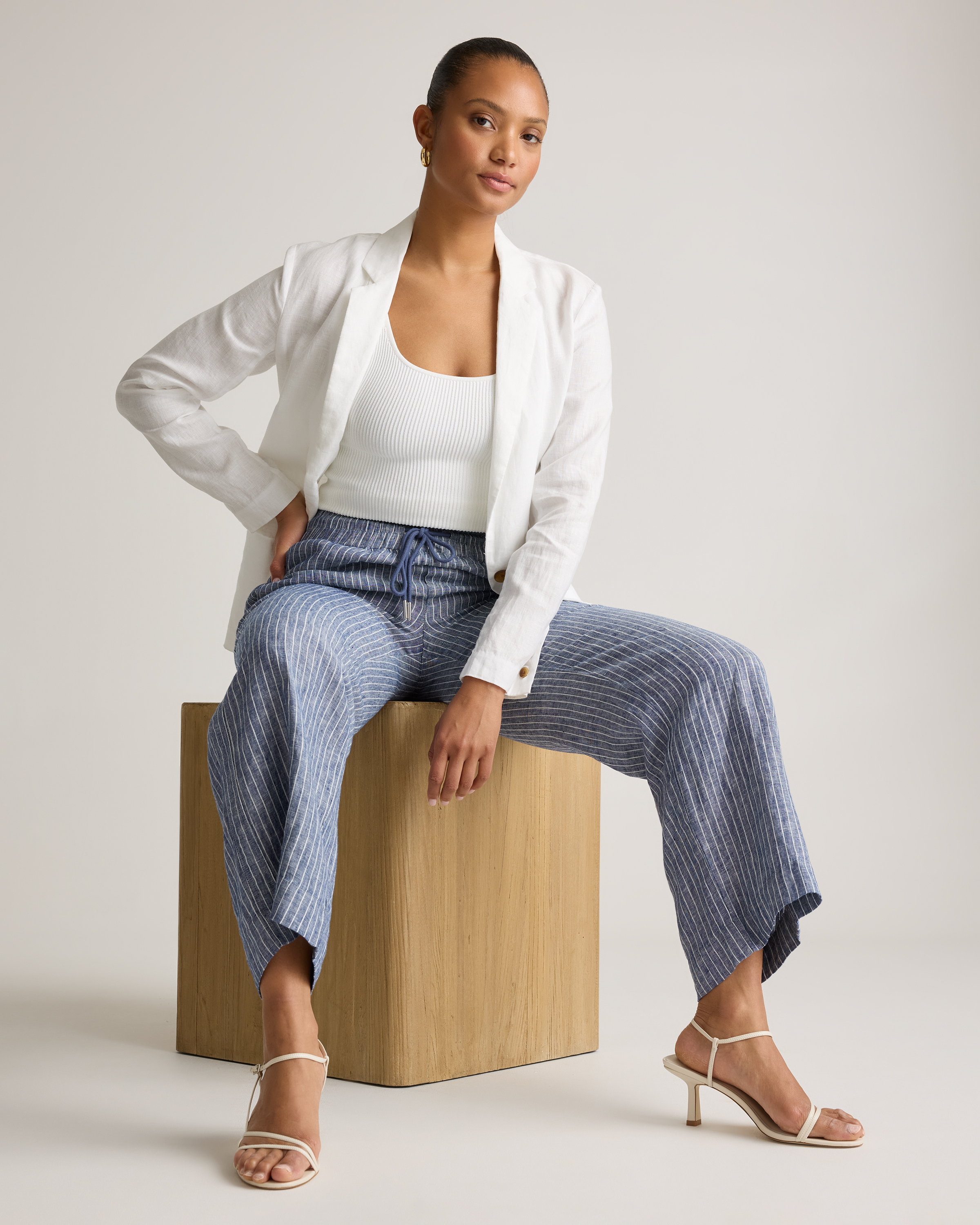 100% EUROPEAN LINEN WIDE LEG PANTS