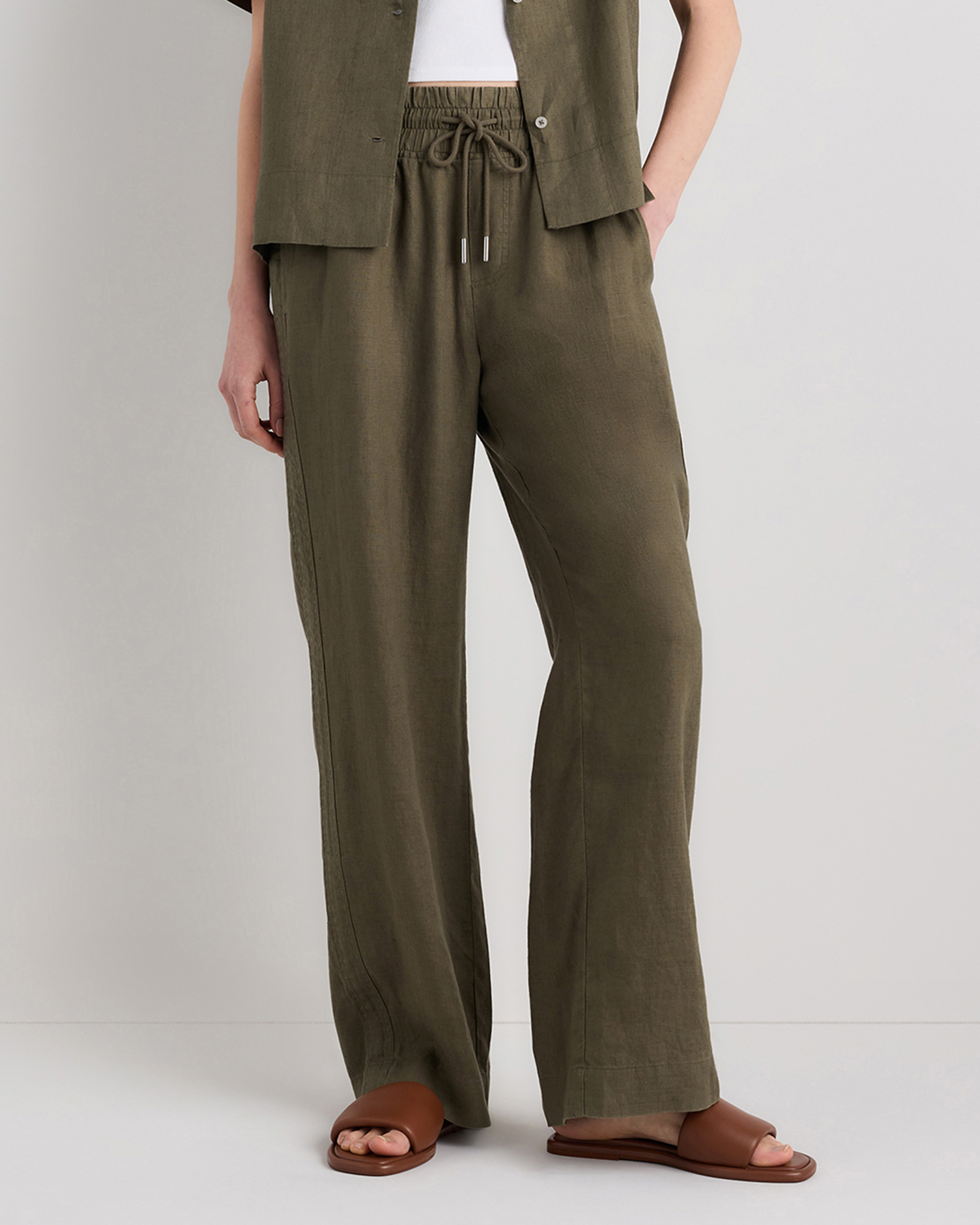 100% EUROPEAN LINEN WIDE LEG PANTS