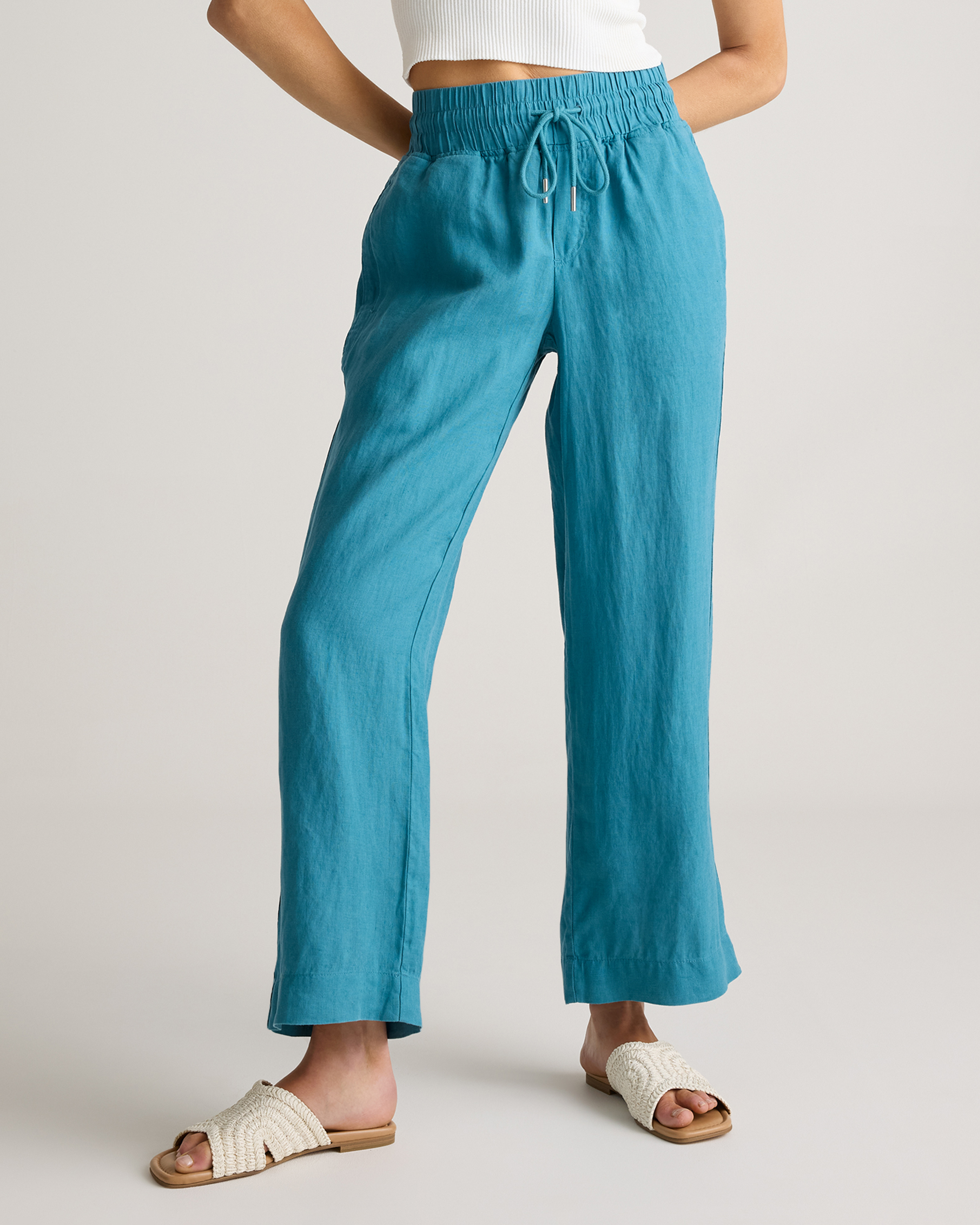 100% EUROPEAN LINEN WIDE LEG PANTS