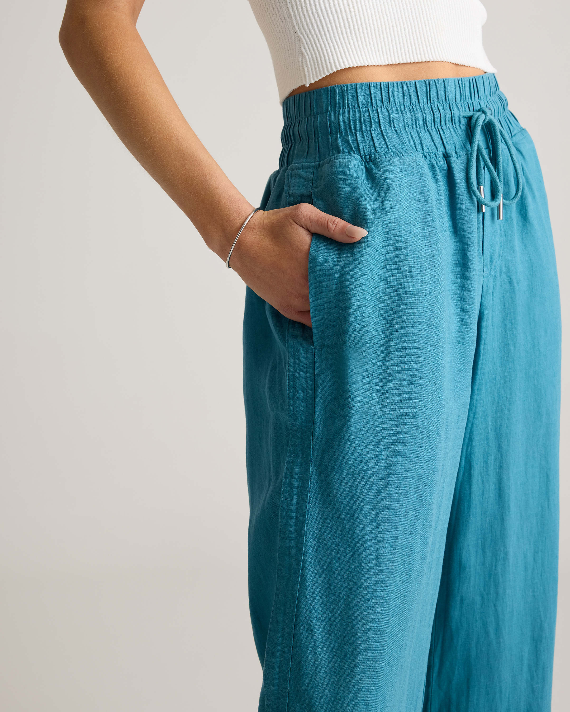 100% EUROPEAN LINEN WIDE LEG PANTS