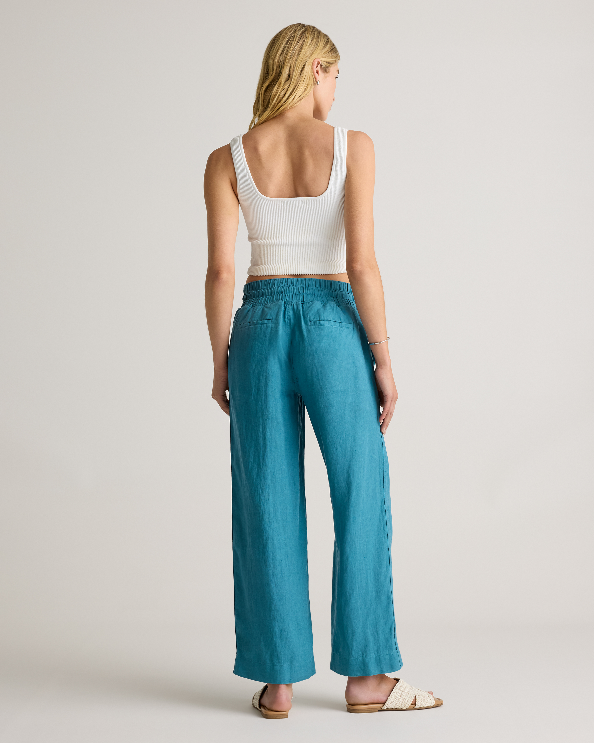100% EUROPEAN LINEN WIDE LEG PANTS