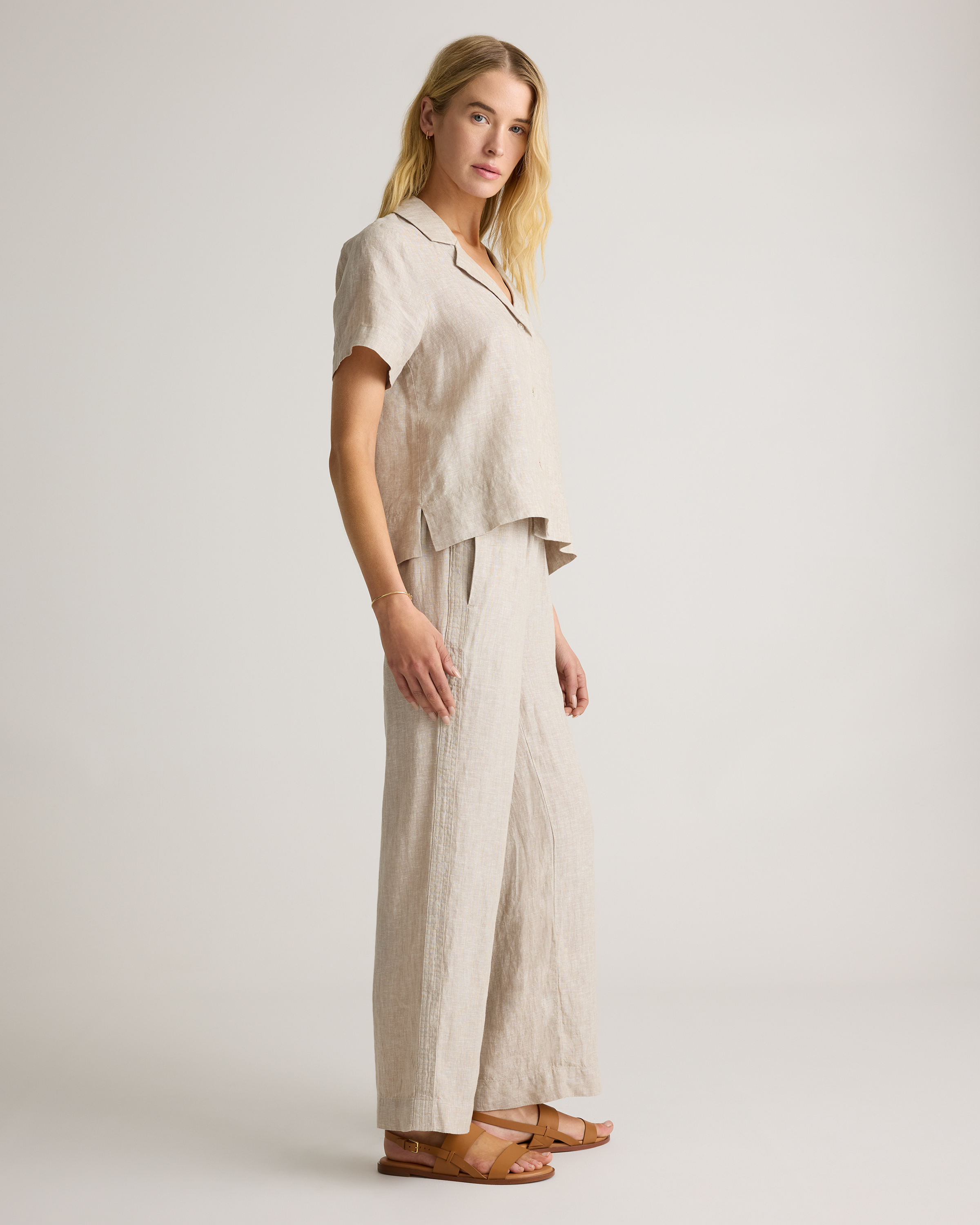 100% EUROPEAN LINEN WIDE LEG PANTS