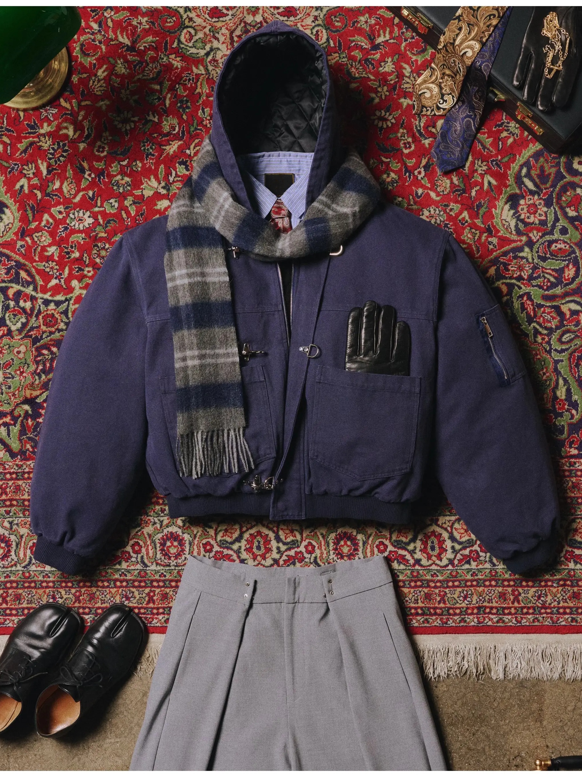 15OZ INDIGO CANVAS CLASP BOMBER JACKET