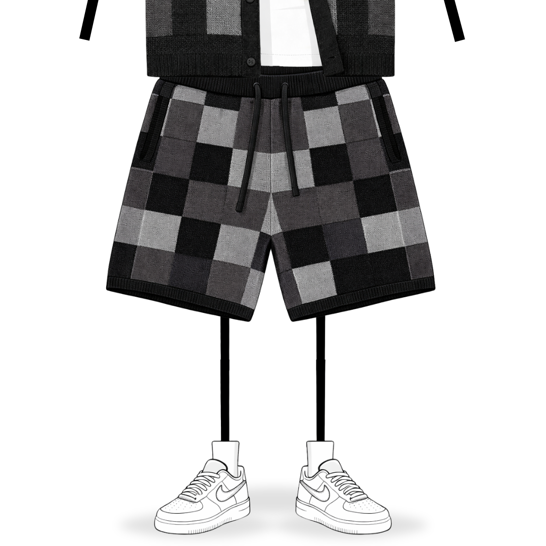 the crochet-knit checkered shorts - black