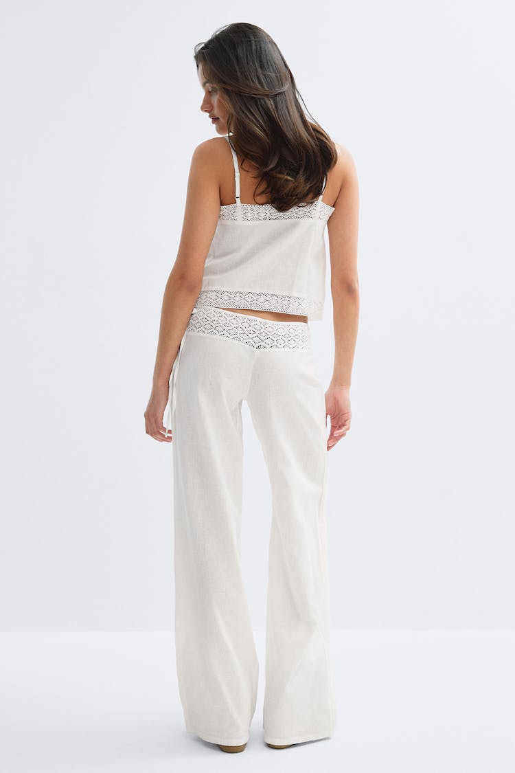 linen blend trousers+ crochet linen blend top