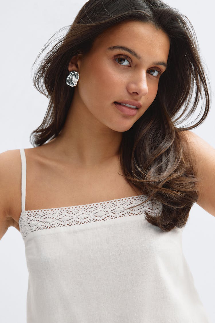 linen blend trousers+ crochet linen blend top
