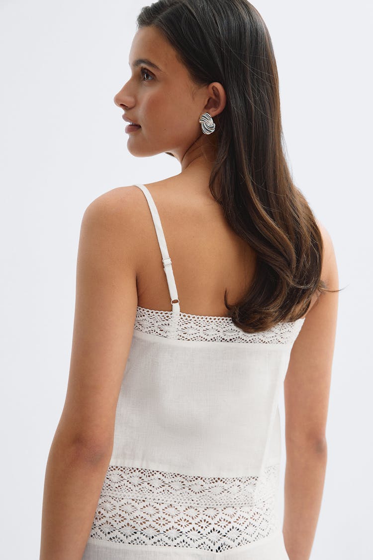 linen blend trousers+ crochet linen blend top