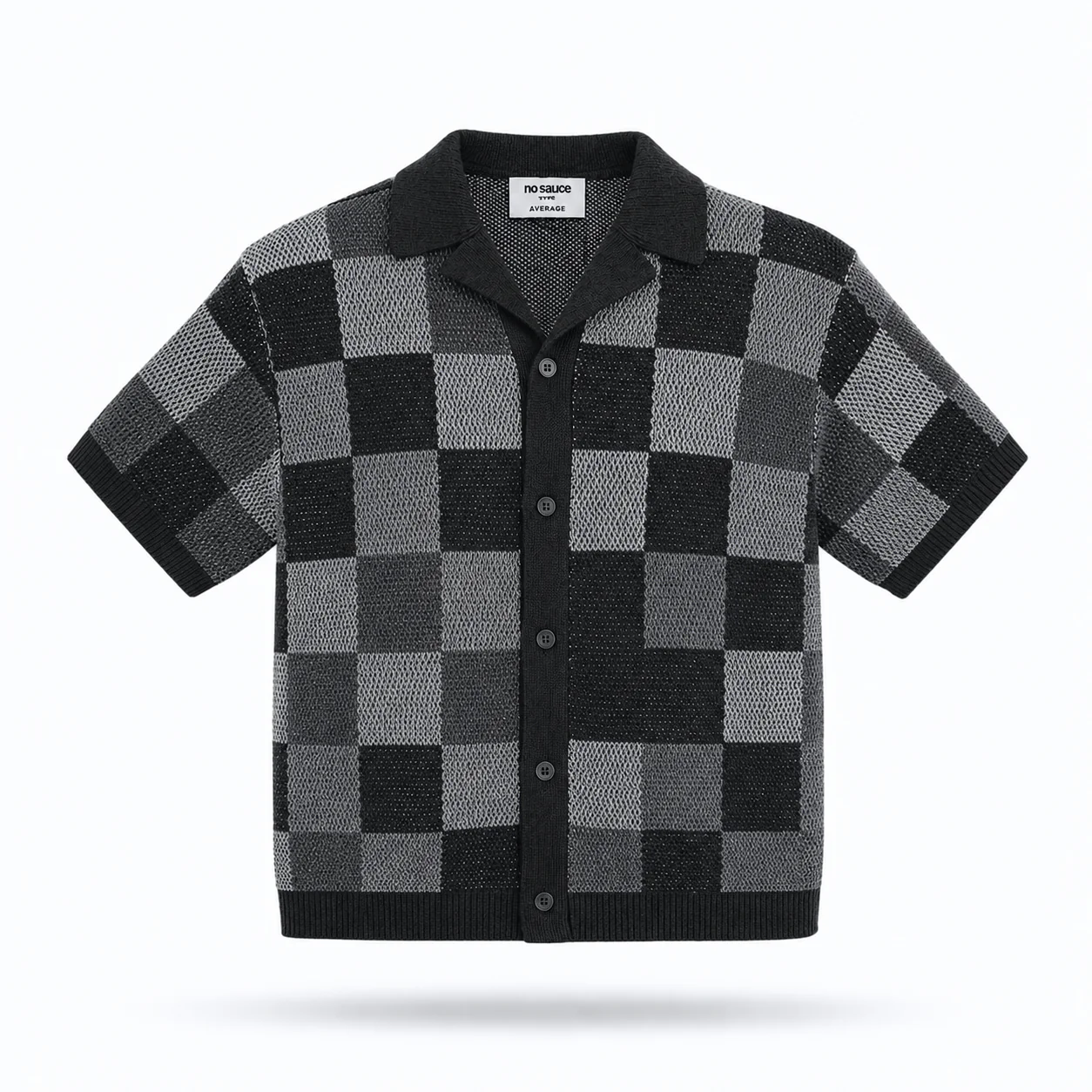the crochet-knit checkered shorts - black