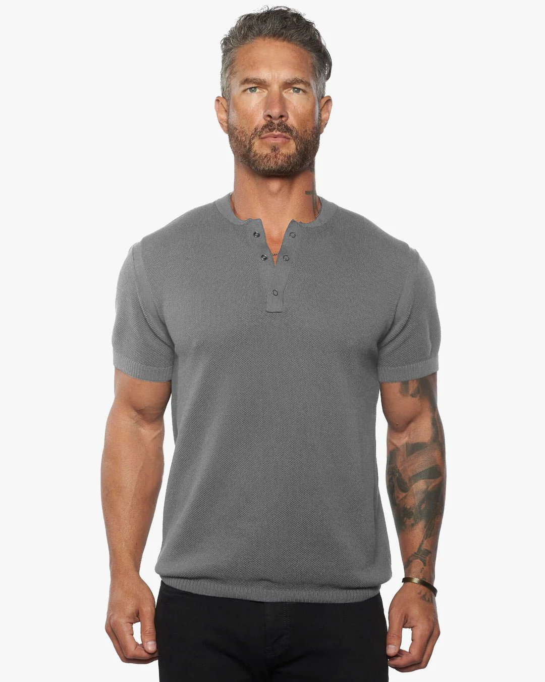 Mandarin Collar Slim Fit Knit Henley 