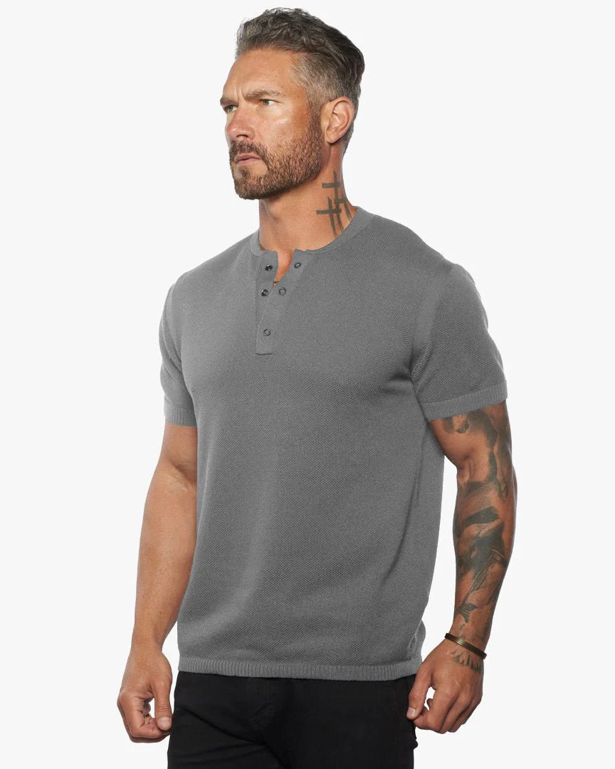 Mandarin Collar Slim Fit Knit Henley 
