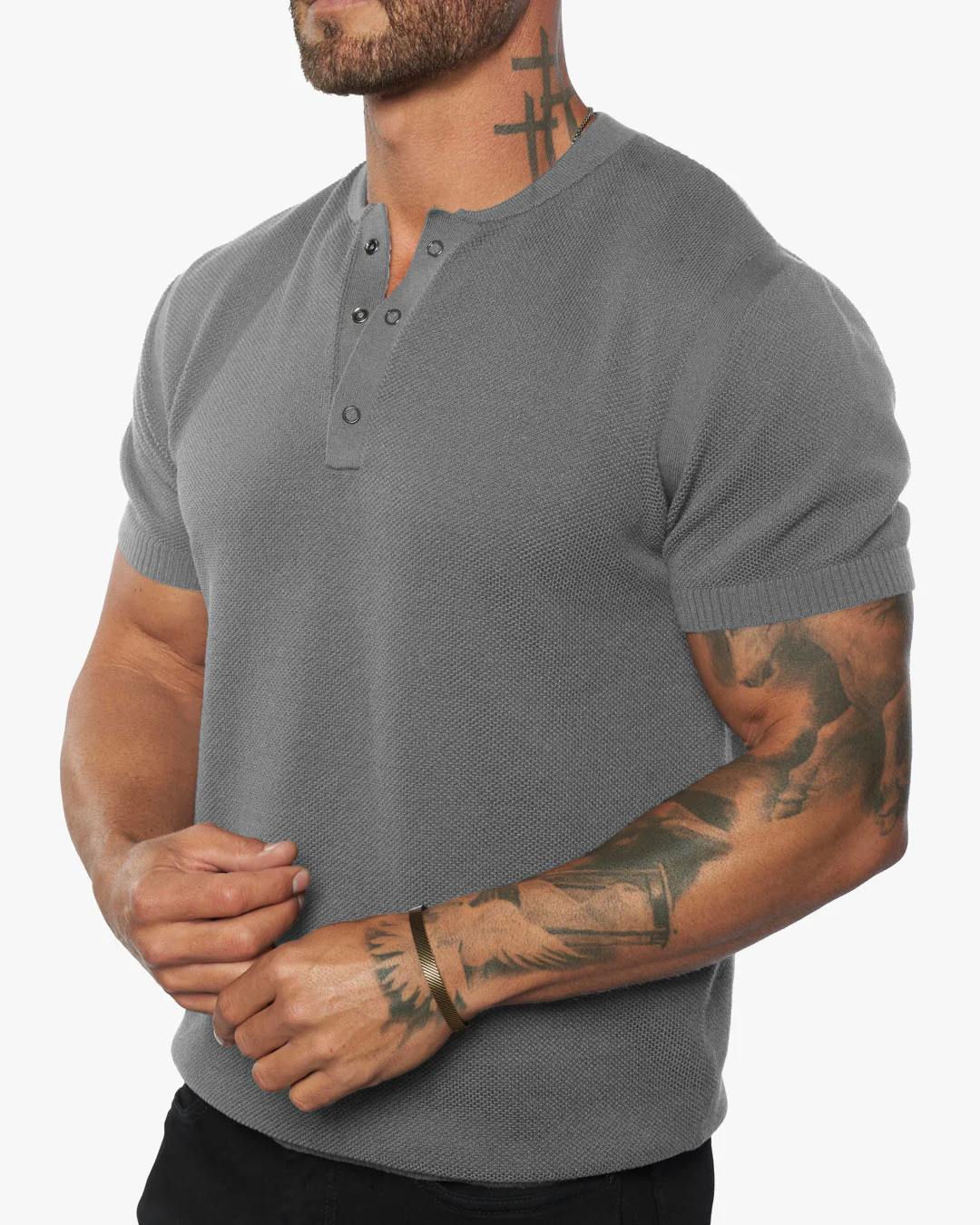 Mandarin Collar Slim Fit Knit Henley 