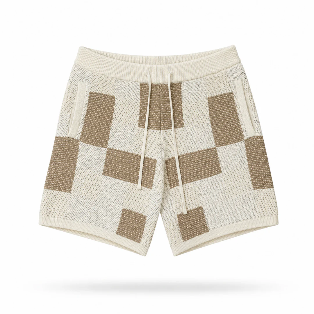 the crochet-knit checkered shorts - black