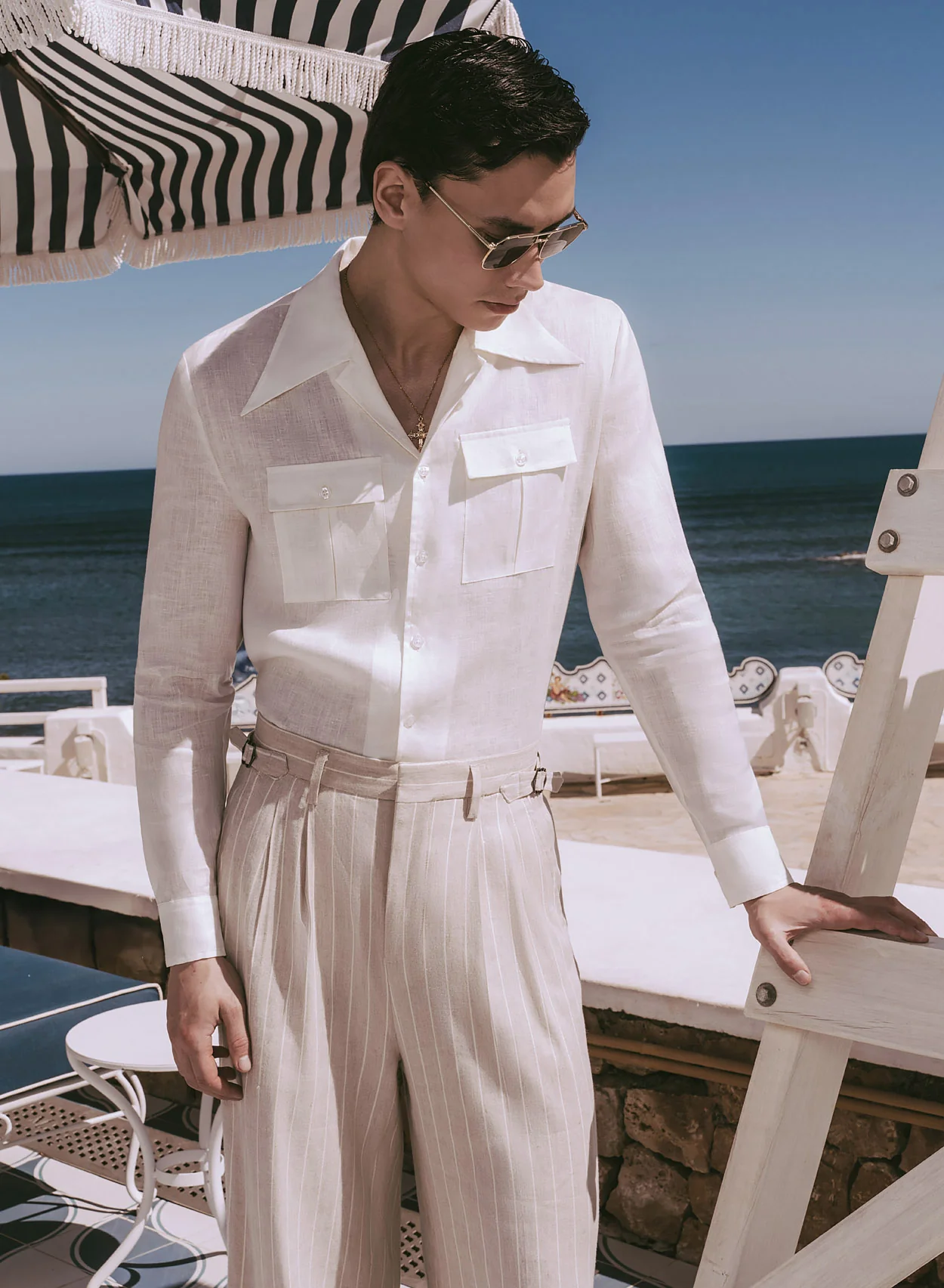 High Waisted Side Buckle Flare Trousers