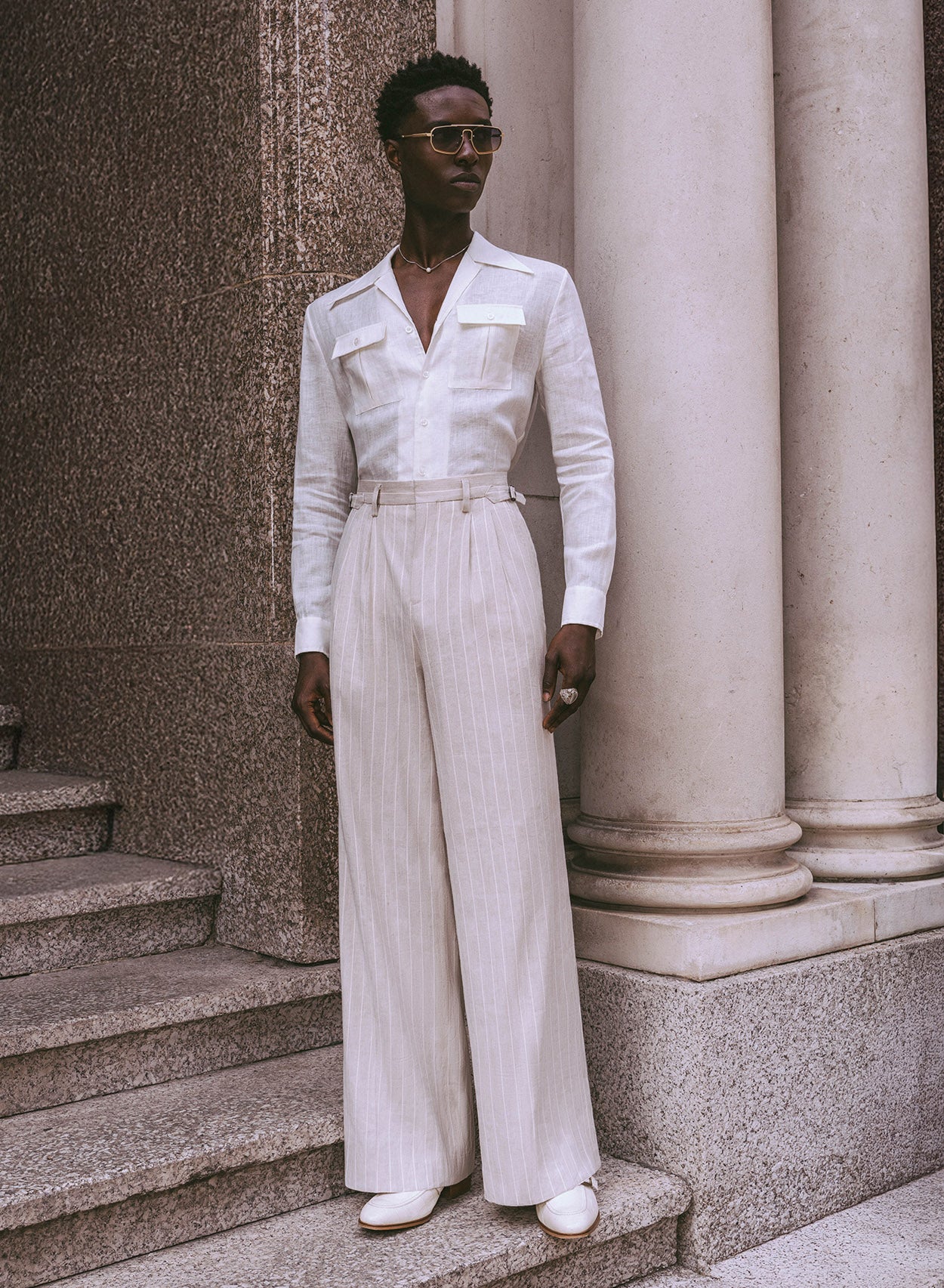 High Waisted Side Buckle Flare Trousers