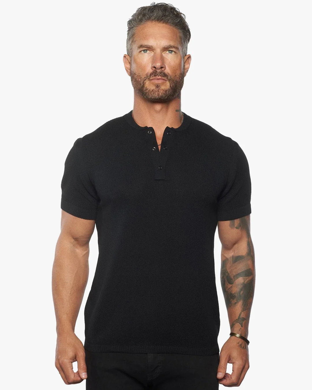 Mandarin Collar Slim Fit Knit Henley 