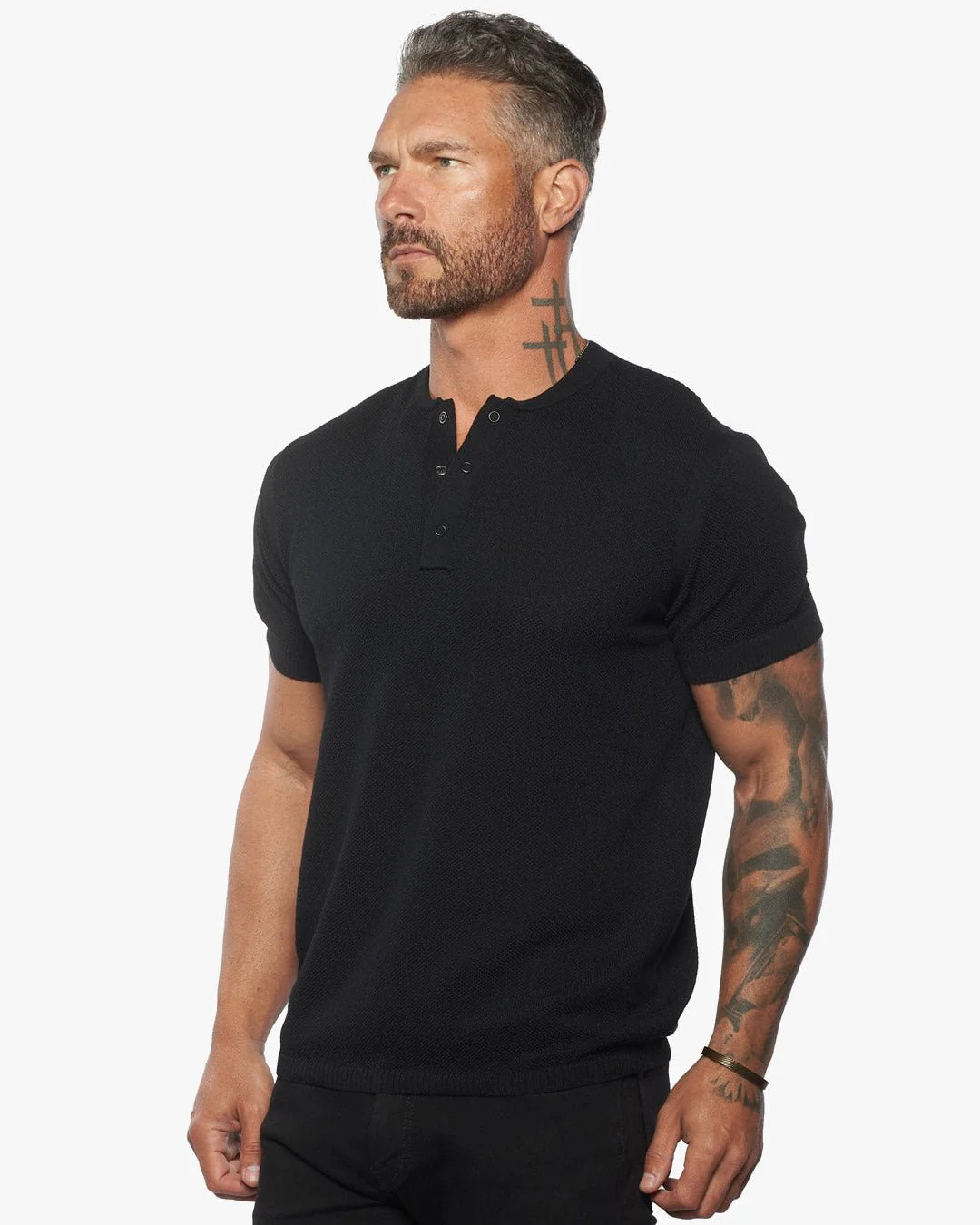 Mandarin Collar Slim Fit Knit Henley 