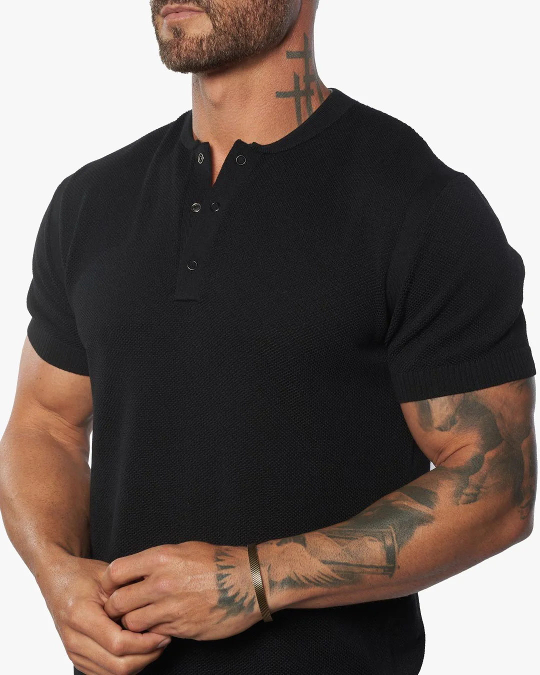 Mandarin Collar Slim Fit Knit Henley 