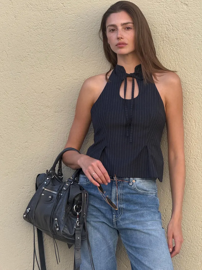 VACAY MODE STRIPED HALTER TOP 