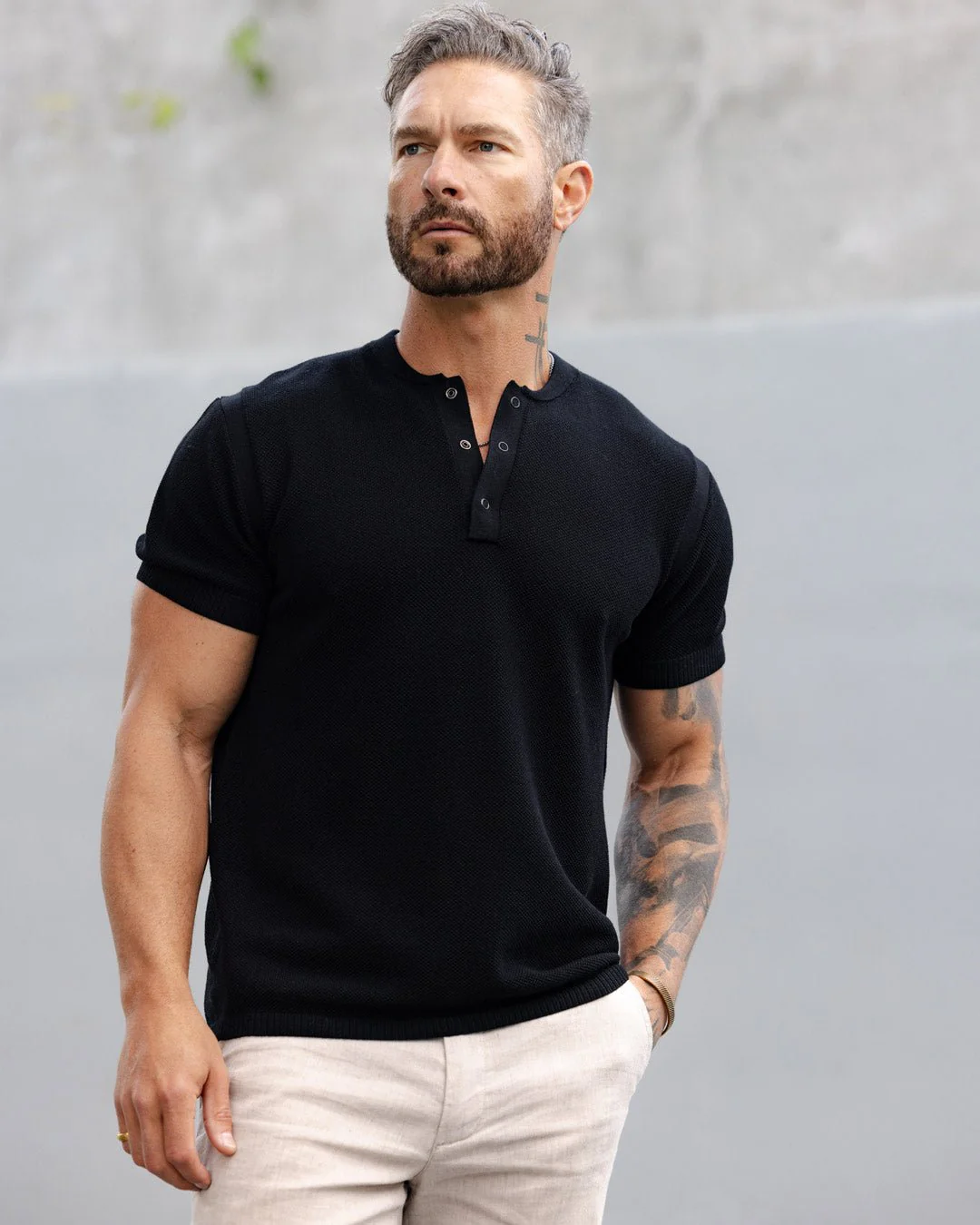 Mandarin Collar Slim Fit Knit Henley 