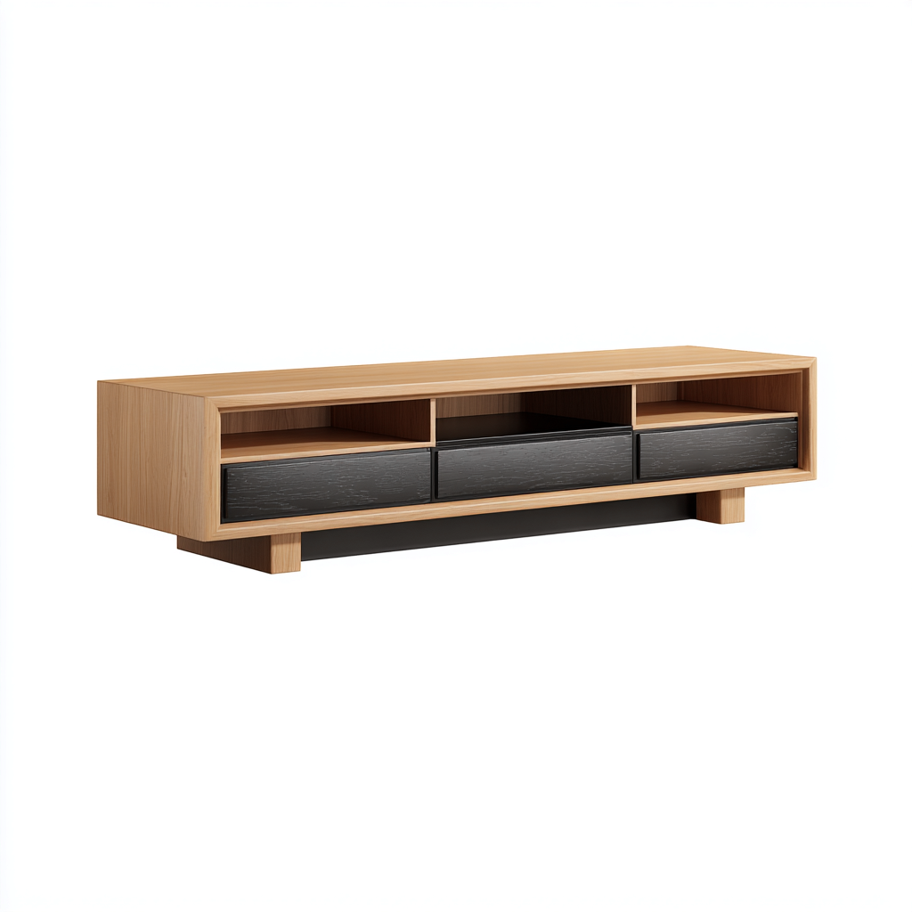 Meuble TV 120x40x45 cm - bois clair-noir - design moderne-Abodeixe