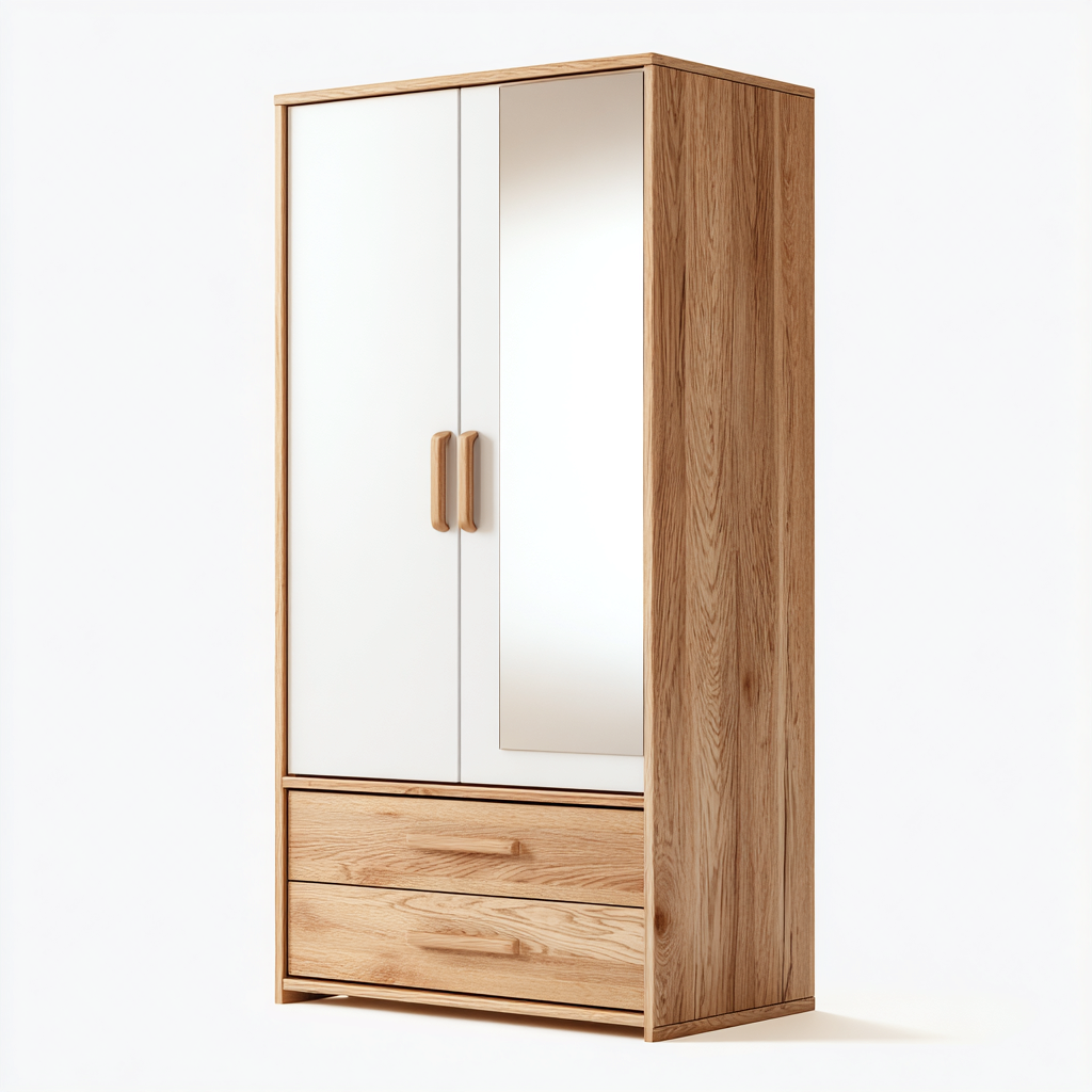Armoire bois composite 90x55x180 cm blanc chene clair pour chambre - design moderne-Abodeixe