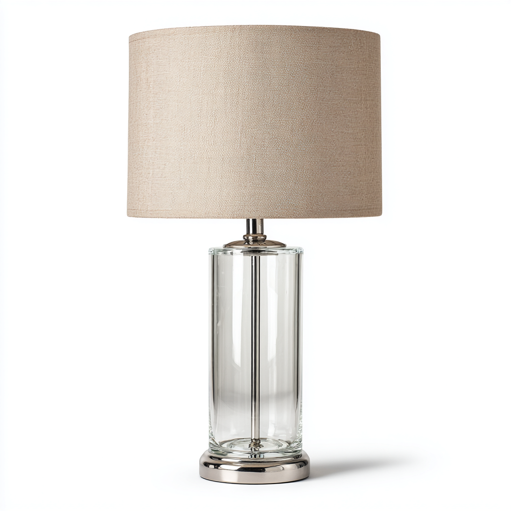 Lampe de table verre-métal 26x26x55 cm - transparent-beige - style moderne-Abodeixe