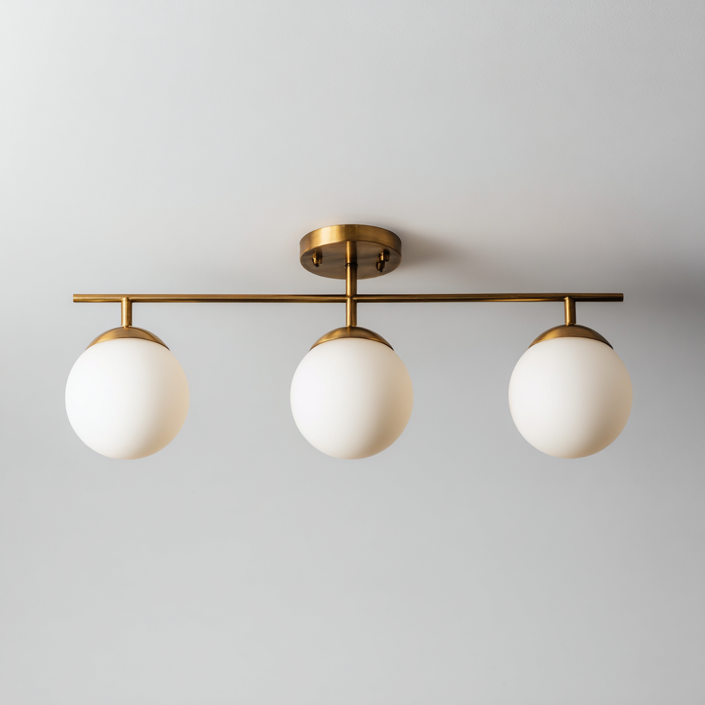 Plafonnier métal-verre 60x20x25 cm - doré-blanc - style moderne-Abodeixe