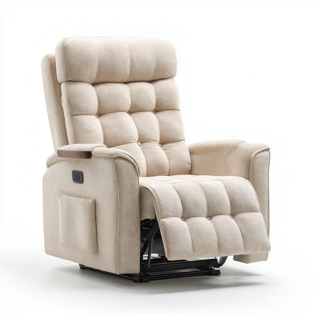 Fauteuil relax rembourré tissu 104x92x108 cm - beige - confort pour salon-Abodeixe