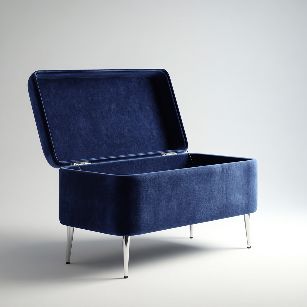 Banc d'entrée-tissu-métal-90x45x55 cm-bleu-style moderne-Abodeixe
