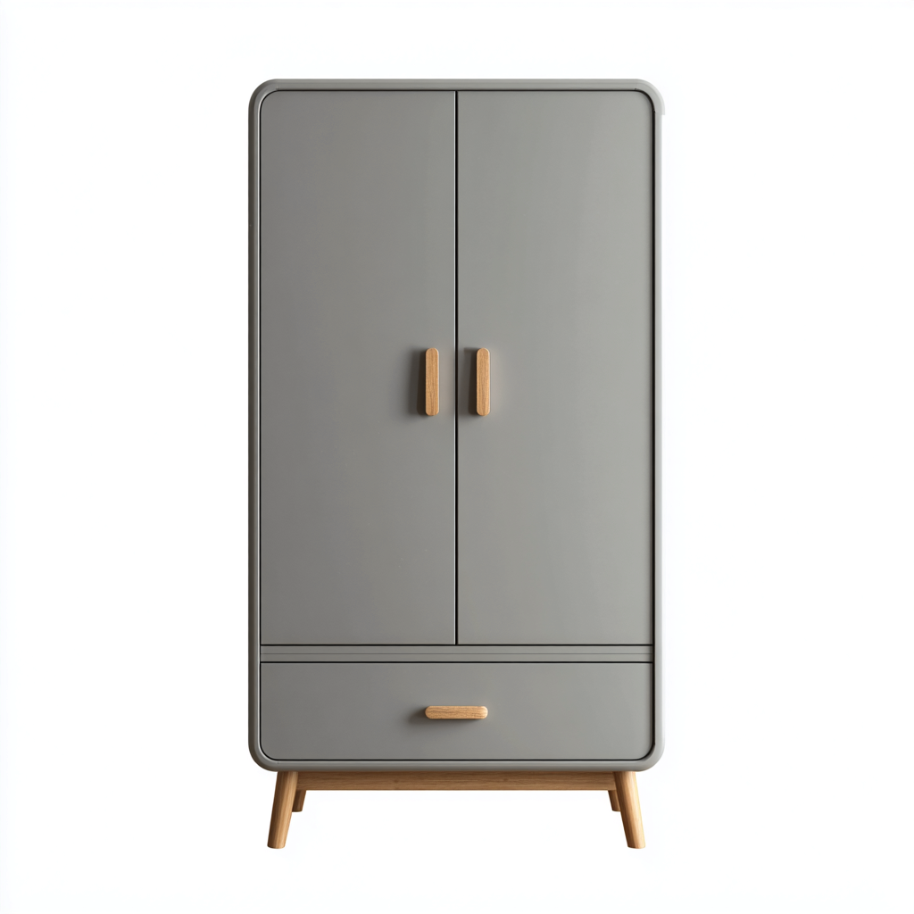 Armoire bois et panneaux 90x50x190 cm gris-bois clair pour chambre style scandinave-Abodeixe