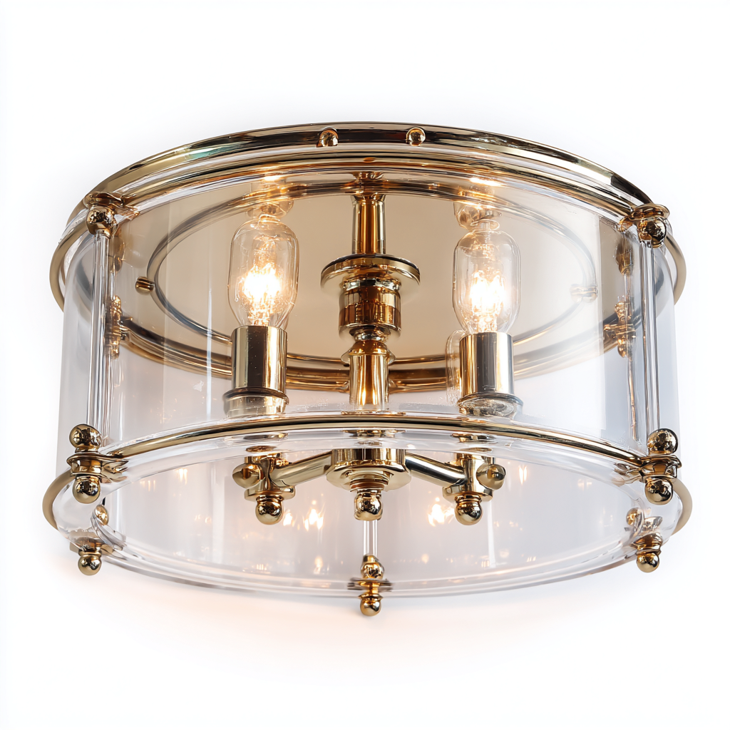 Plafonnier métal-verre 30x30x20 cm - transparent-doré - design moderne-Abodeixe