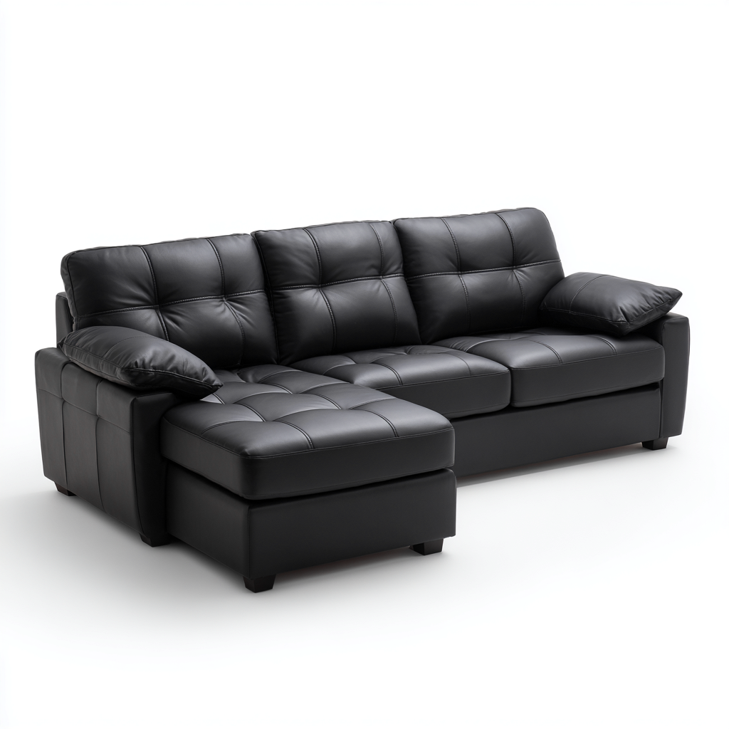 Canapé d'angle cuir 260x160x88 cm - noir - design moderne pour salon-Abodeixe